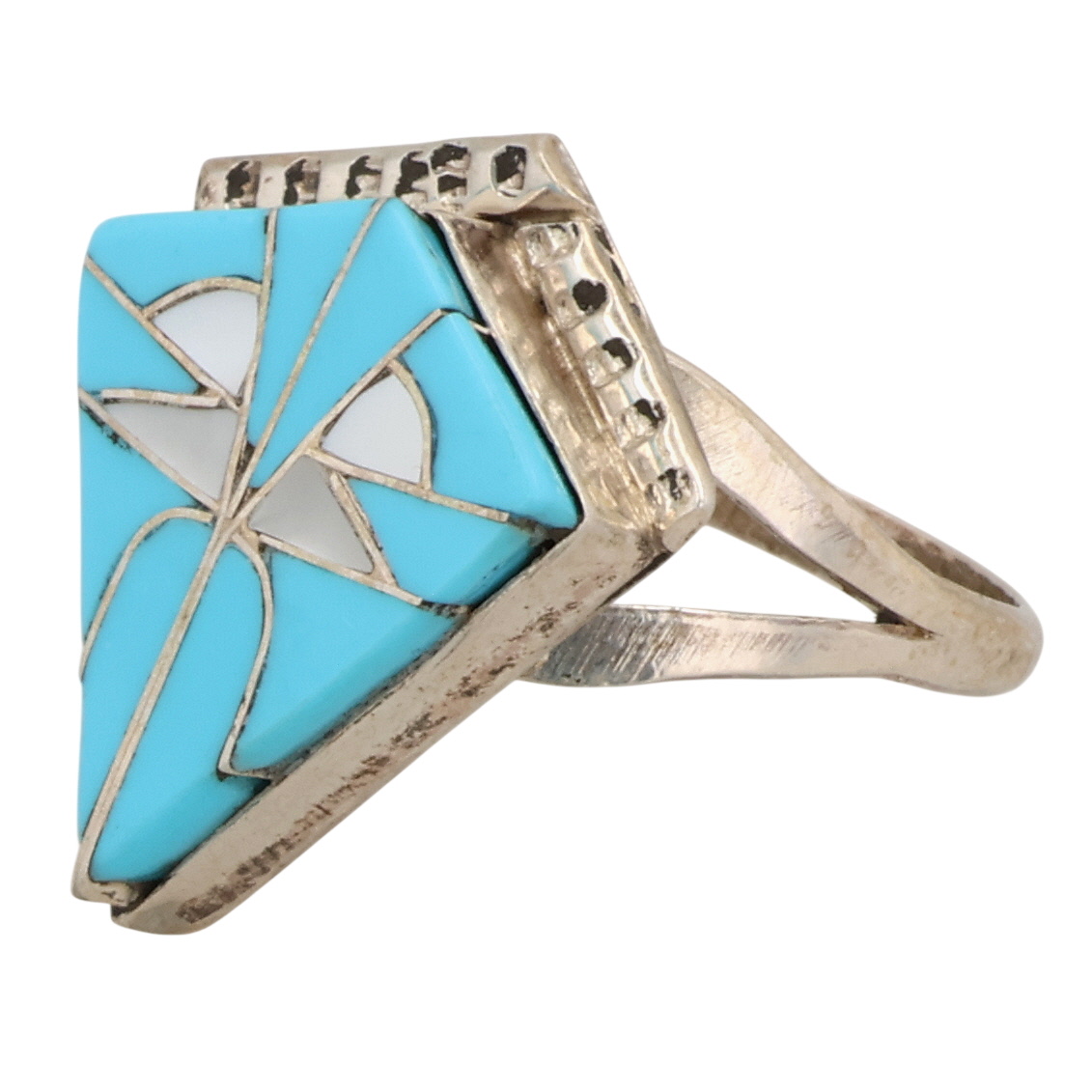 Connie Epaloose Zuni Sterling Multi-Stone Inlay Ring Sz 5.25