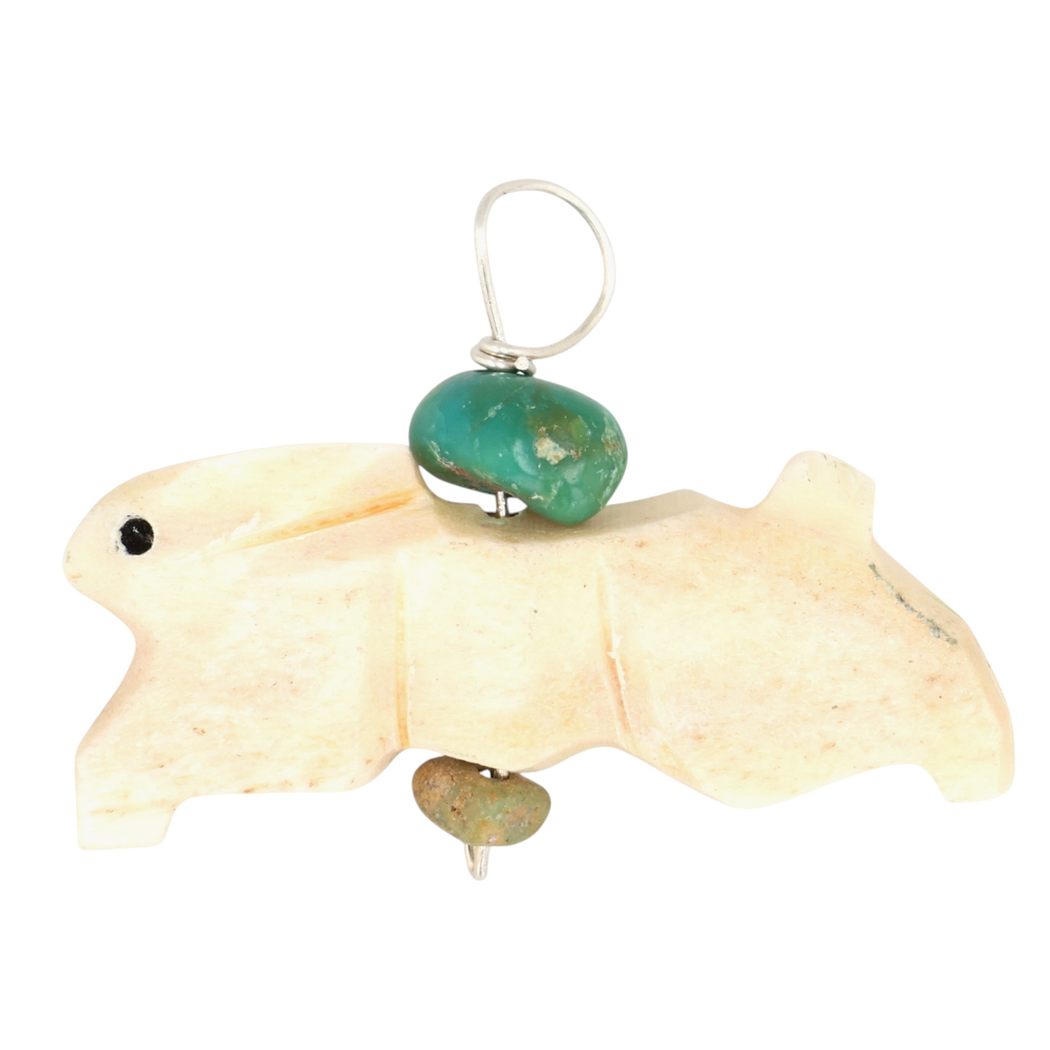 Allison White Navajo Sterling Moose Horn Turquoise Rabbit Pendant