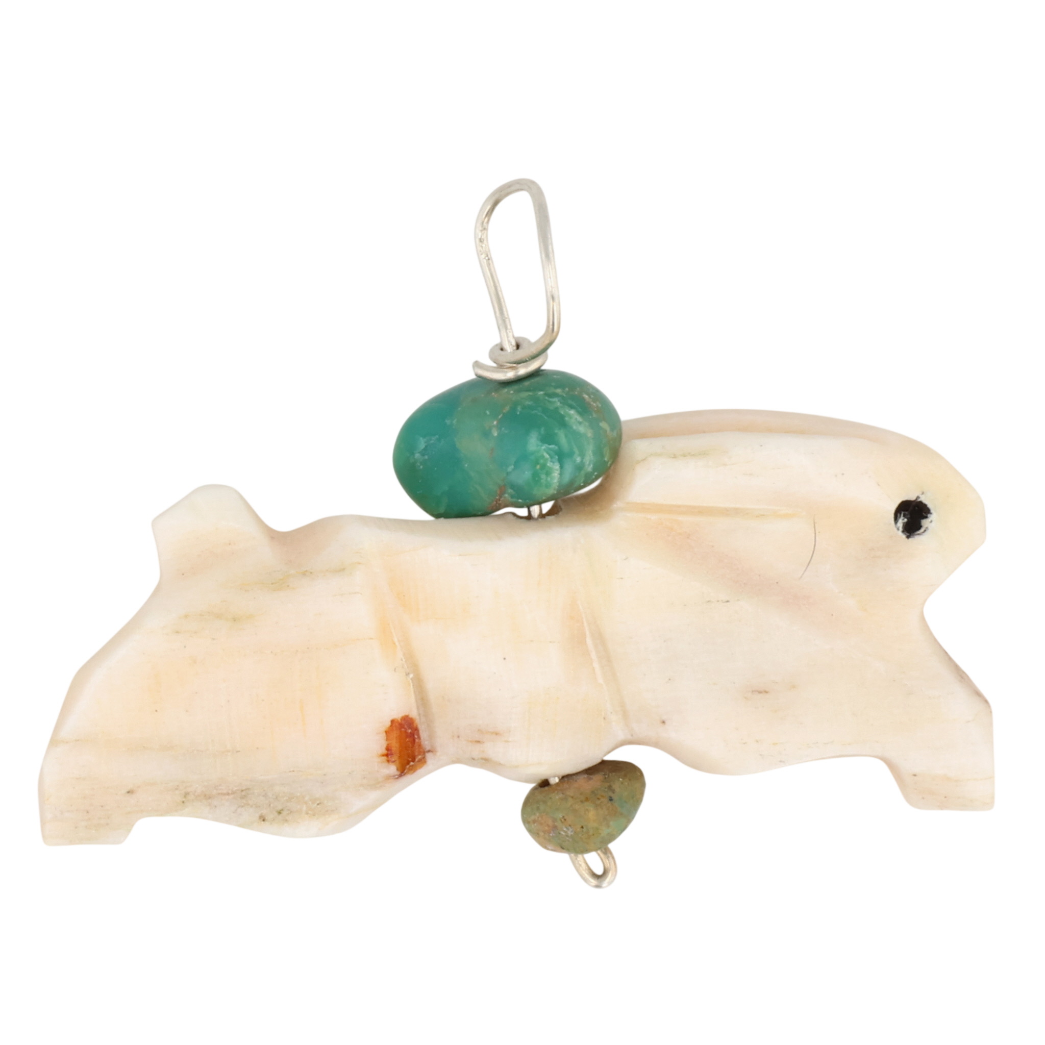 Allison White Navajo Sterling Moose Horn Turquoise Rabbit Pendant