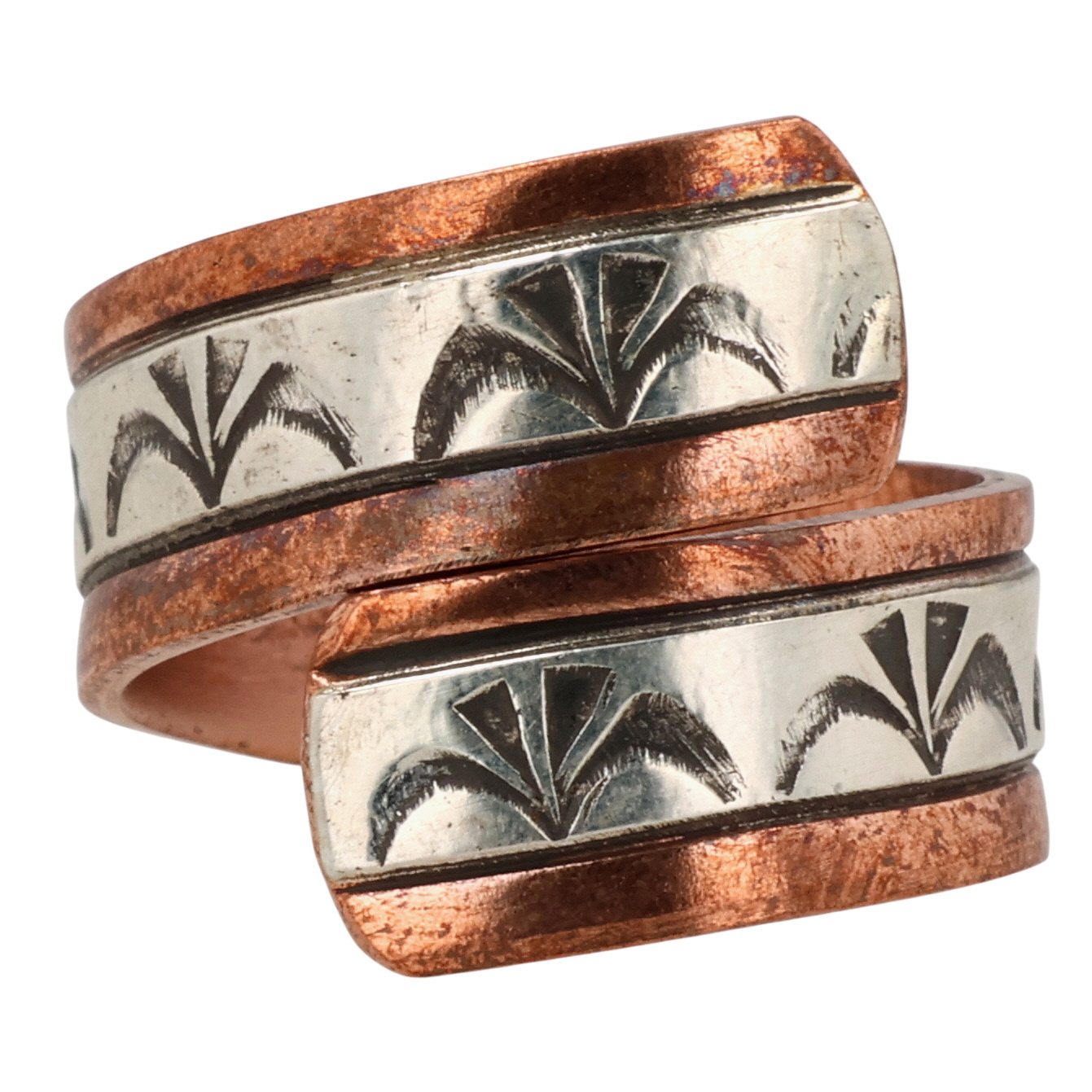 Wylie Secatero Navajo Copper Sterling Stamped Adjustable Ring