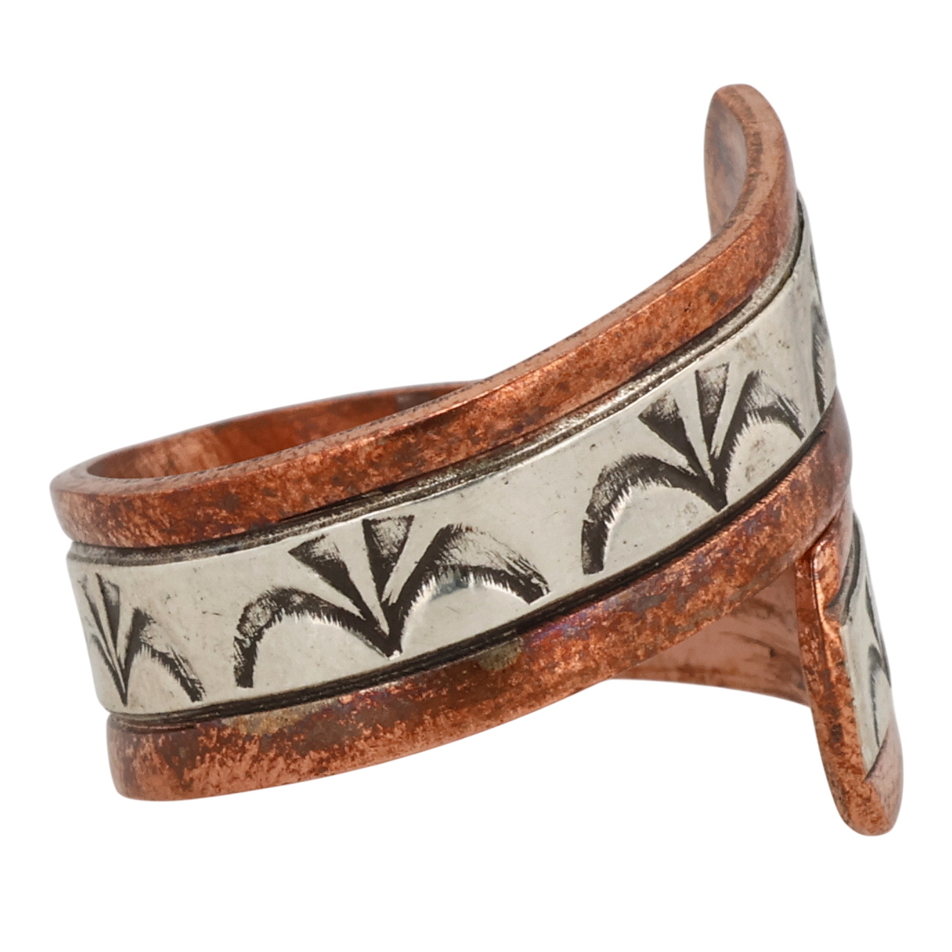 Wylie Secatero Navajo Copper Sterling Stamped Adjustable Ring