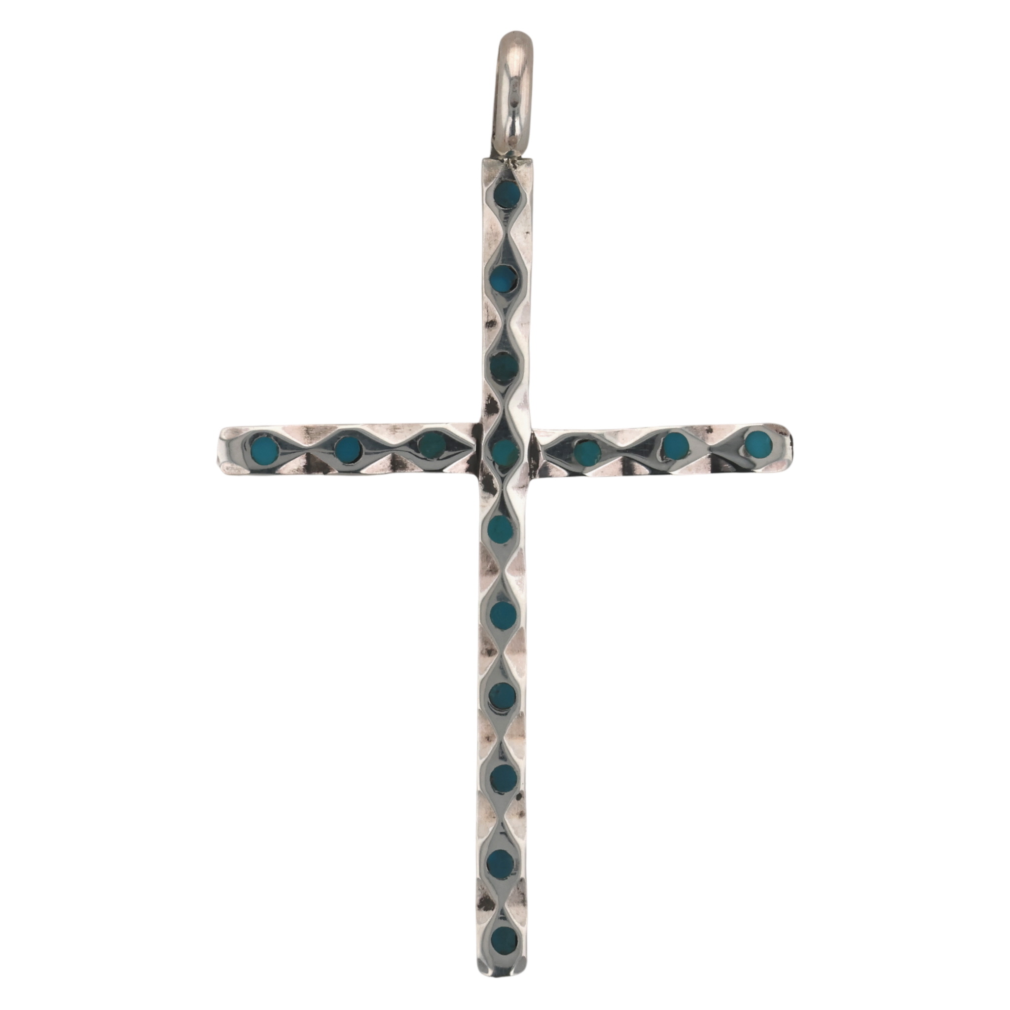 Gilbert Weebothee Zuni Sterling Turquoise Inlay Cross Pendant