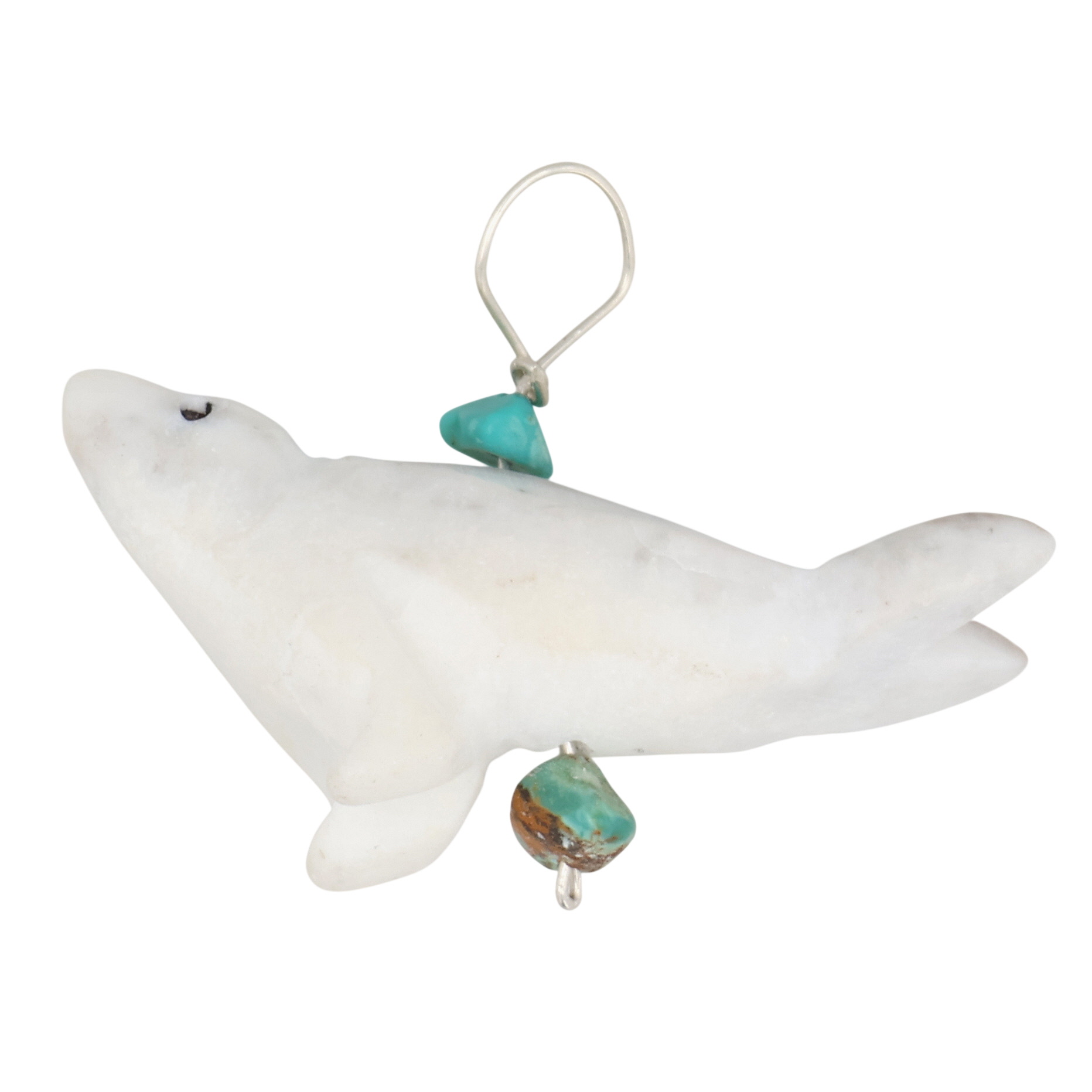 Allison White Navajo Sterling White Marble Turquoise Seal Pendant