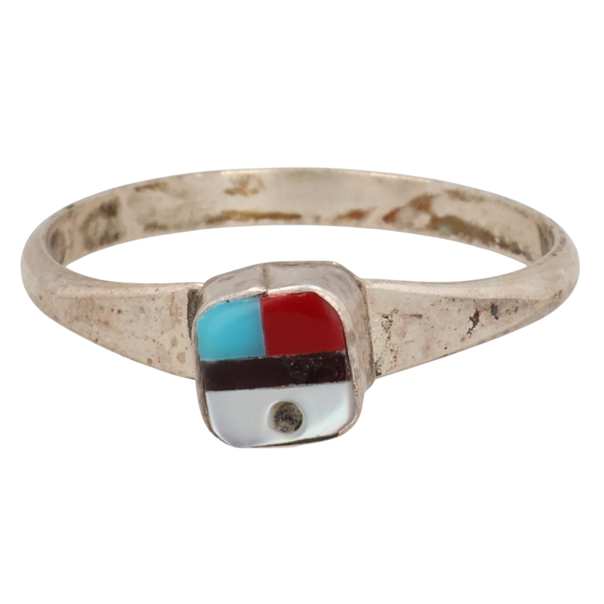 Donna Laslio Zuni Sterling Multi-Stone Inlay Sunface Ring Sz 4.5