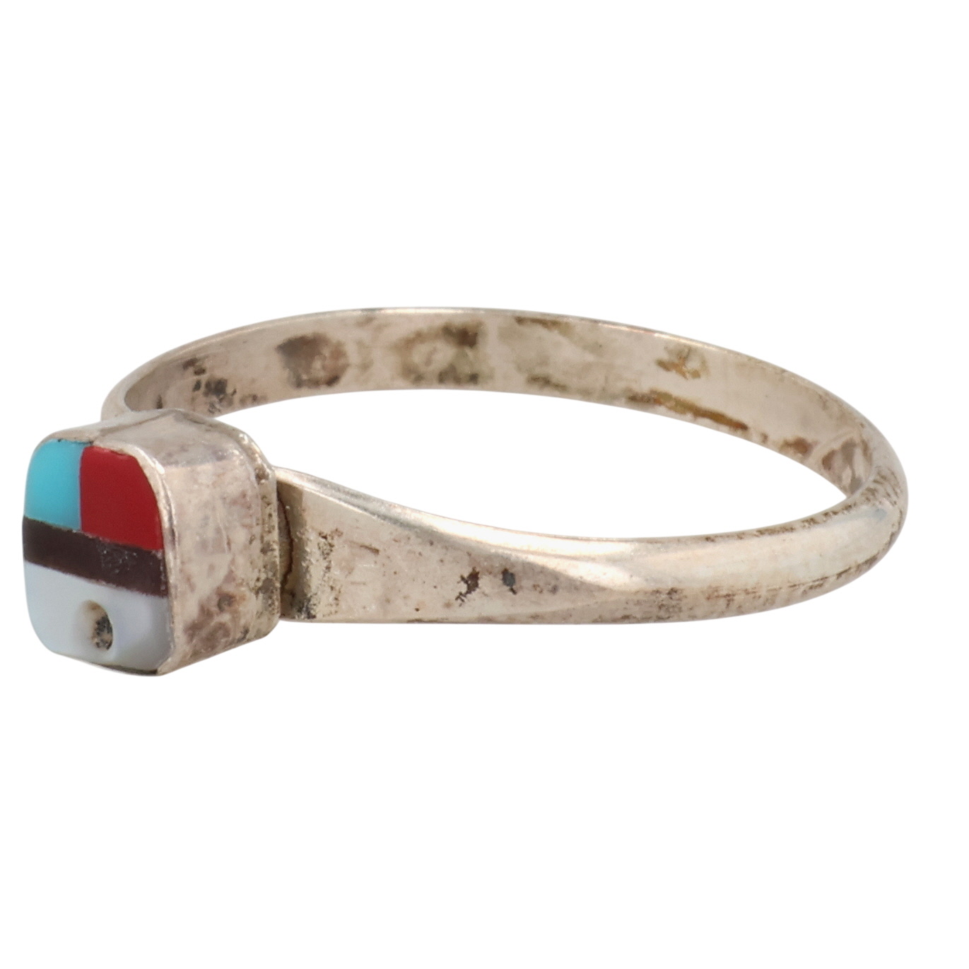 Donna Laslio Zuni Sterling Multi-Stone Inlay Sunface Ring Sz 4.5