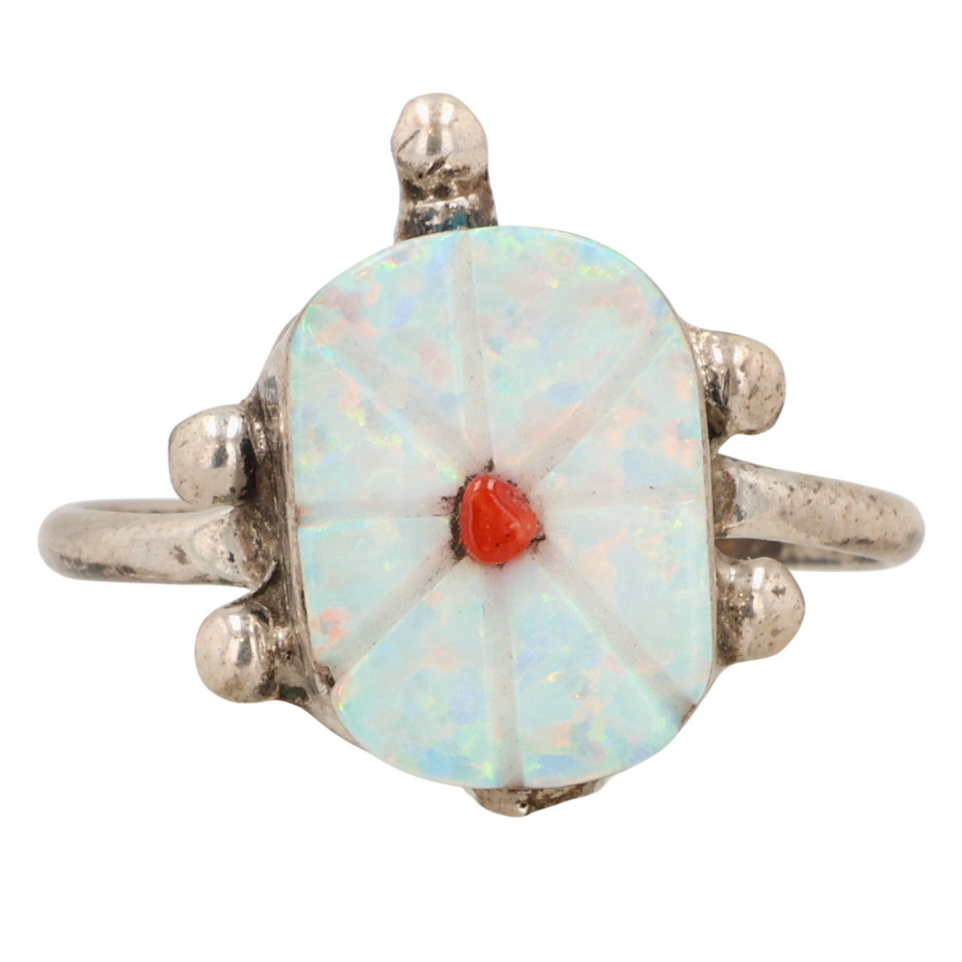 Sarah Bowannie Zuni Sterling Opal Turtle Ring Sz 6