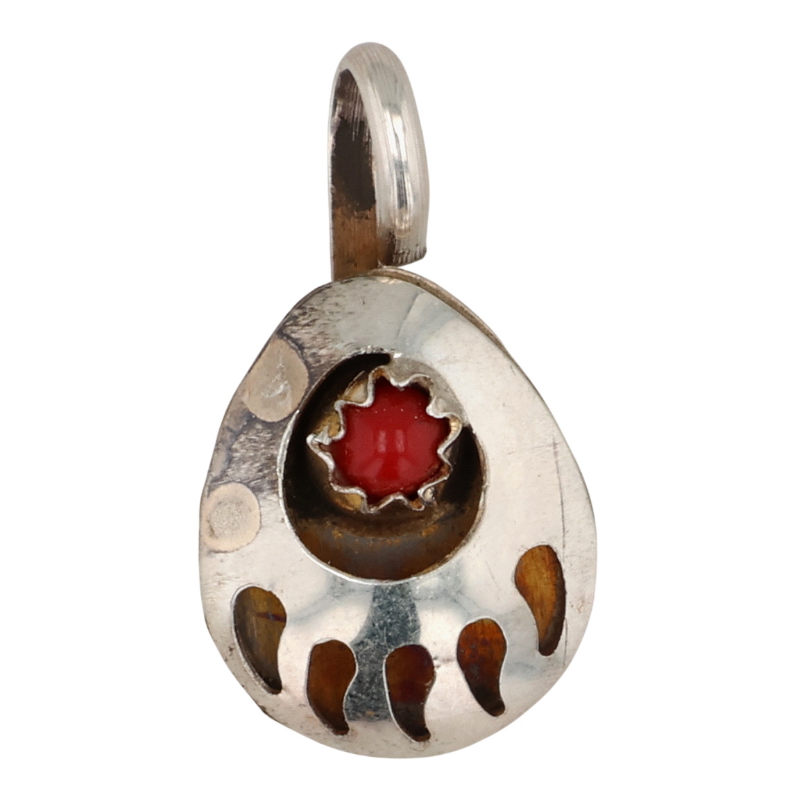 Esther White Navajo Sterling Coral Bear Paw Pendant