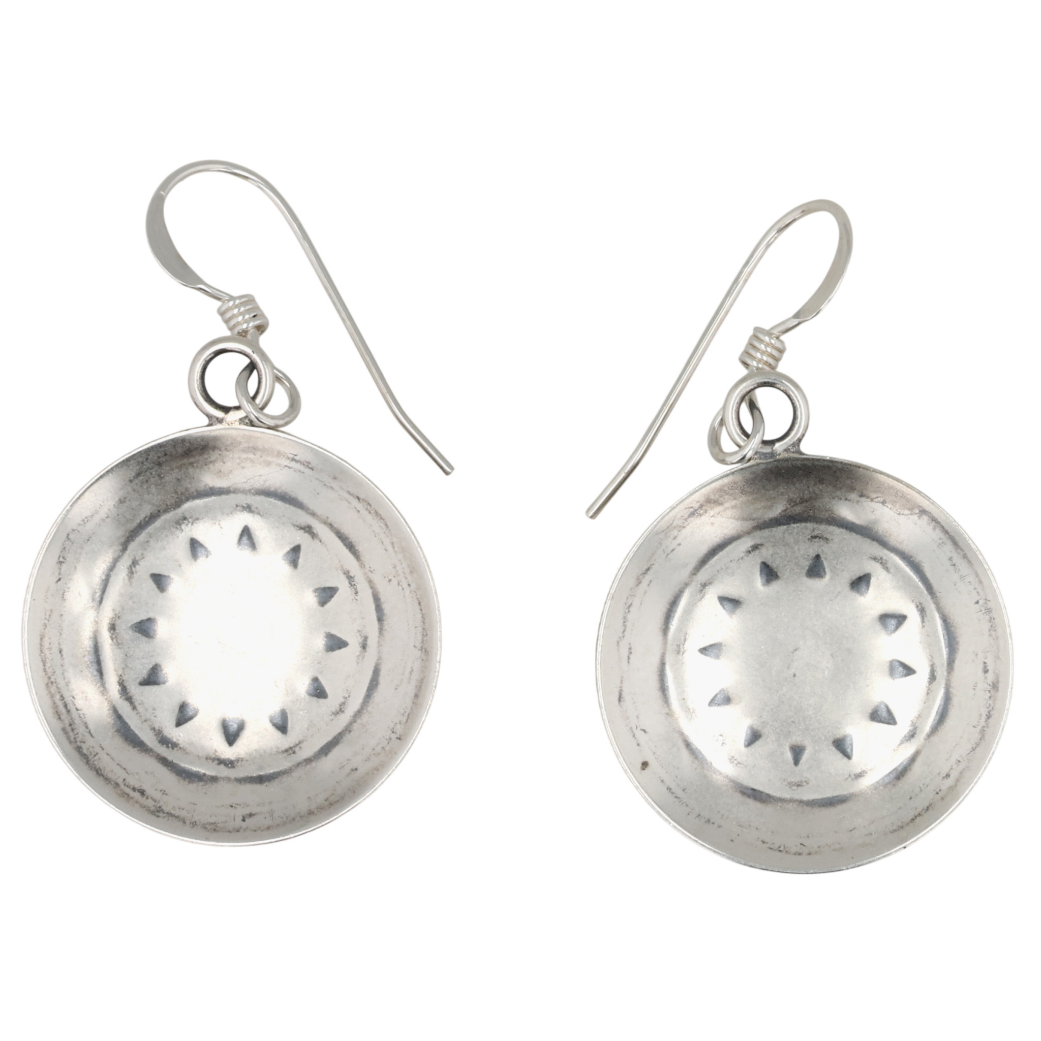Southwest Sterling Kingman Turquoise Stamped Disc Earrings