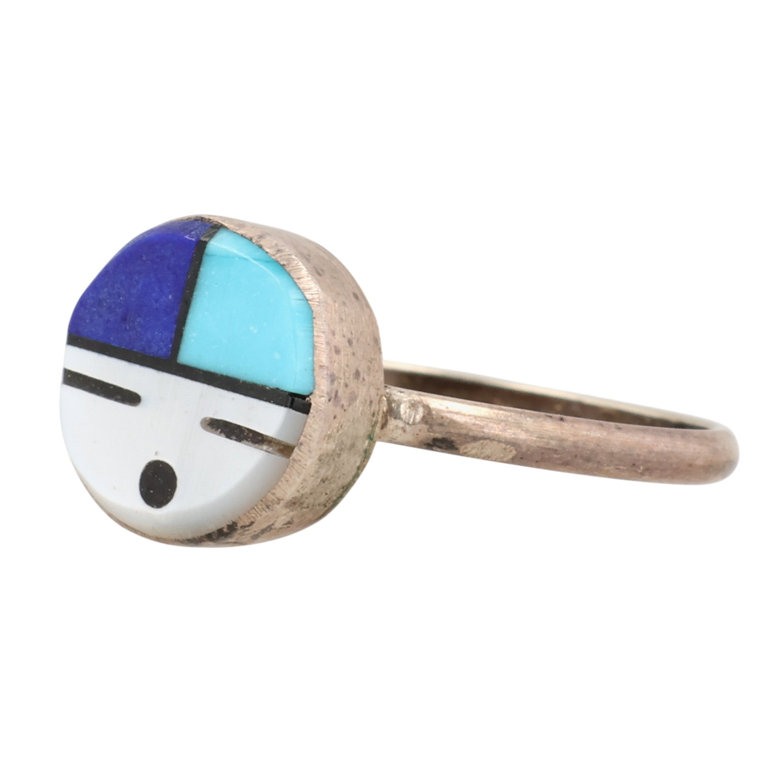 Emerson Vallo Zuni Sterling Multi-Stone Inlay Sunface Ring Sz 5