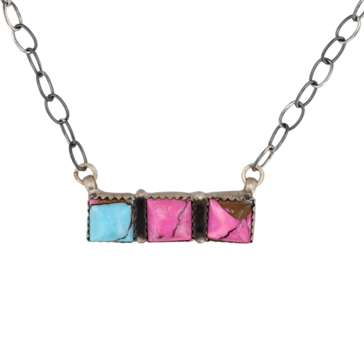 HaDa Collection Sterling Cotton Candy Dahlia Bar Necklace