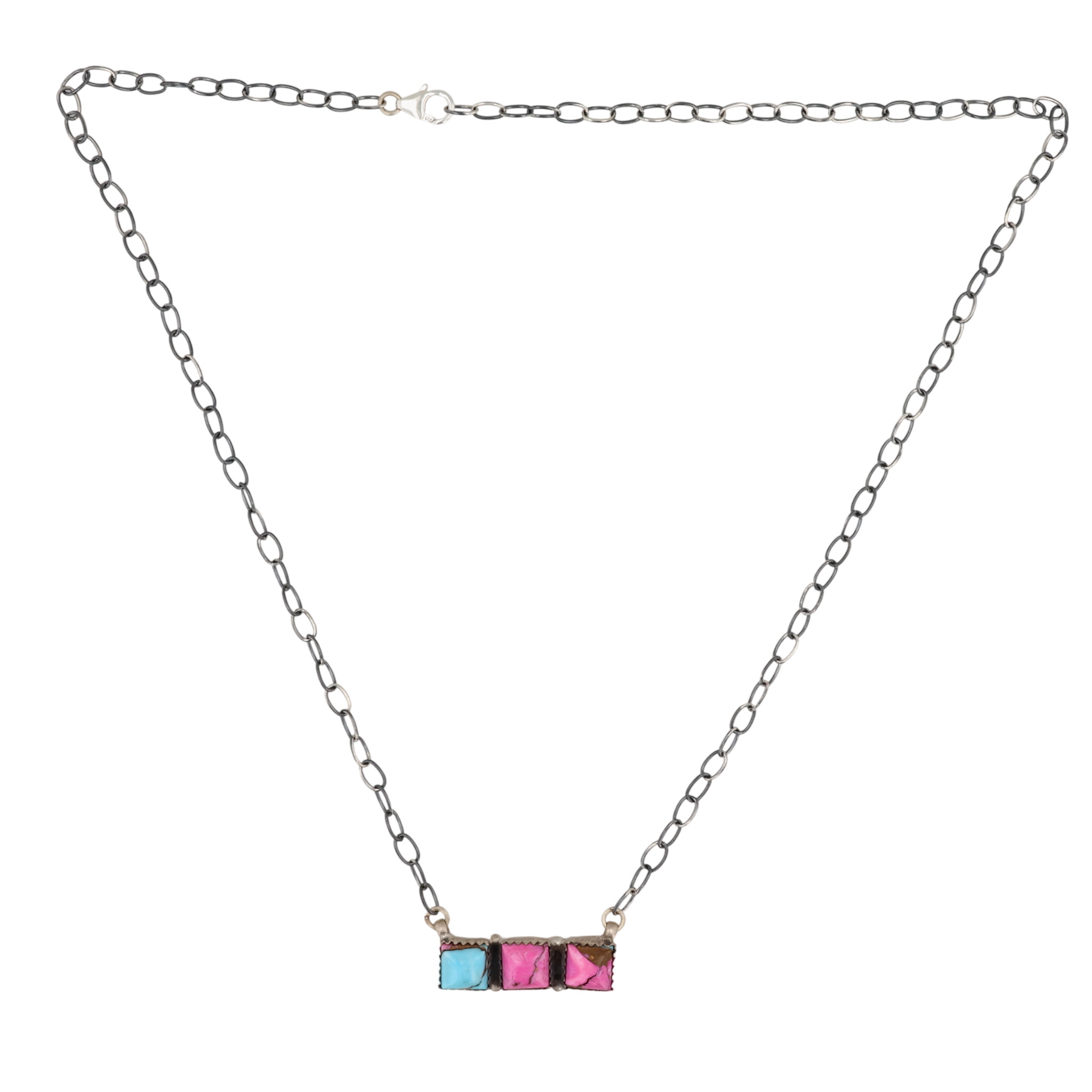 HaDa Collection Sterling Cotton Candy Dahlia Bar Necklace