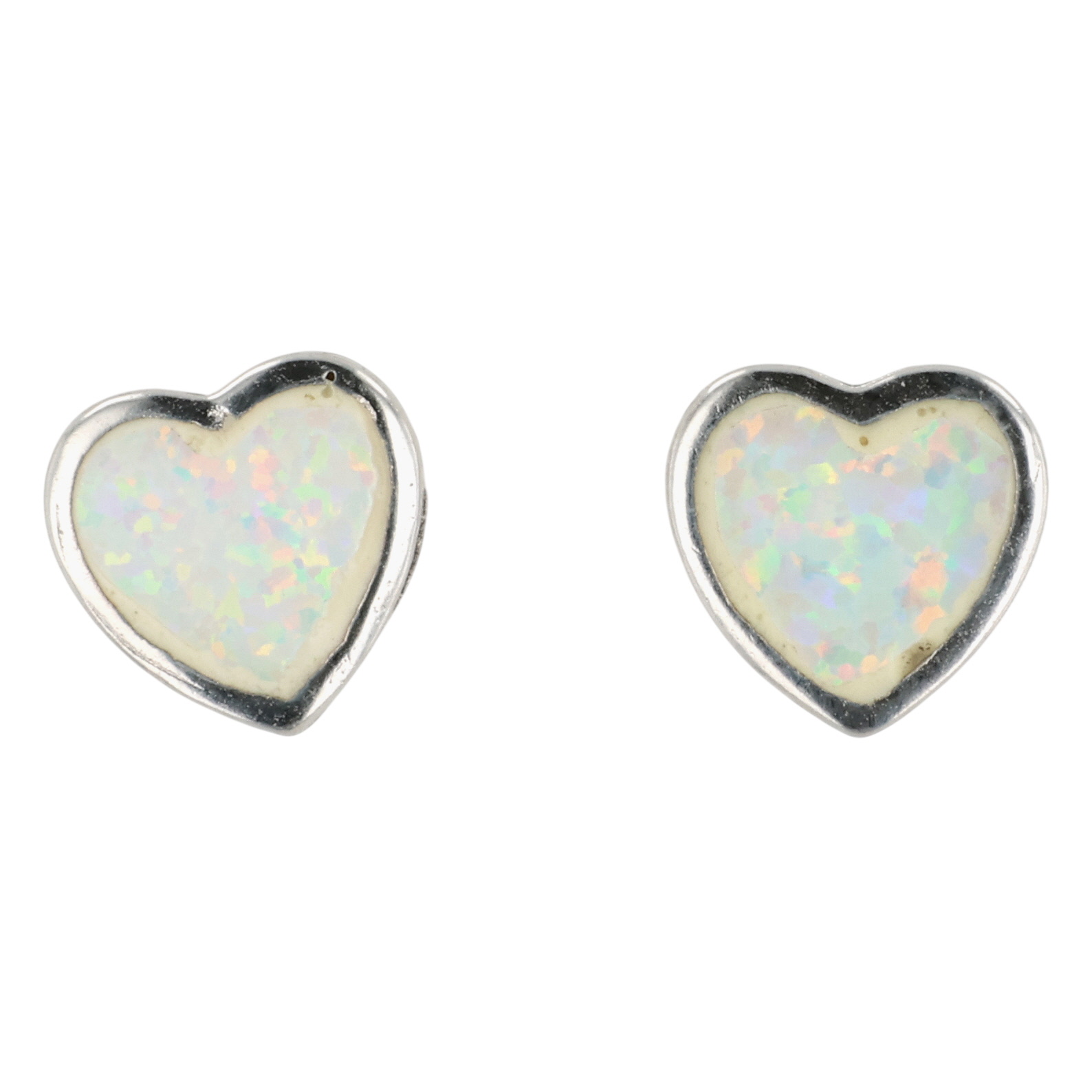 Southwest Sterling Opal Heart Earrings