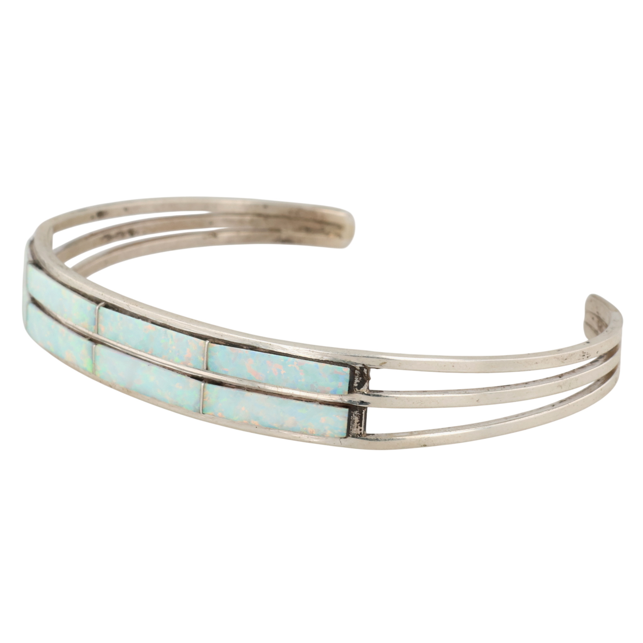Jamie Johnson Navajo Sterling Opal Inlay Row Cuff Bracelet