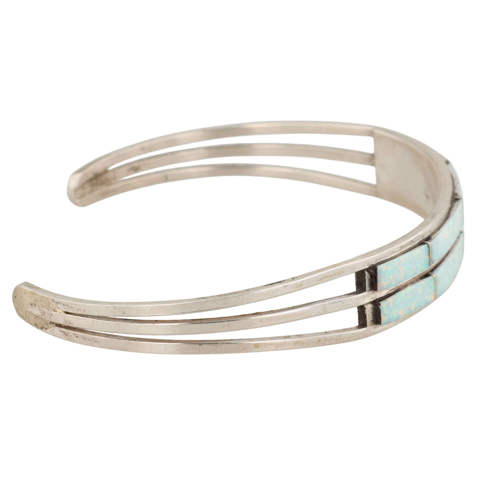 Jamie Johnson Navajo Sterling Opal Inlay Row Cuff Bracelet