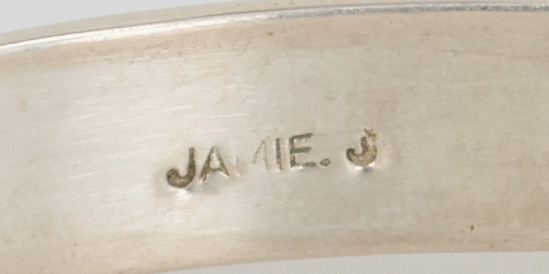 Jamie Johnson Navajo Sterling Opal Inlay Row Cuff Bracelet