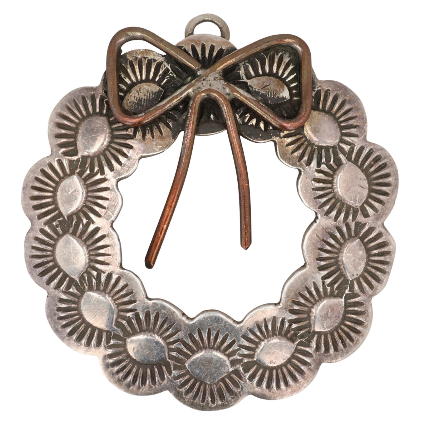 Vintage Signed Navajo Sterling Stamped Wreath Pendant