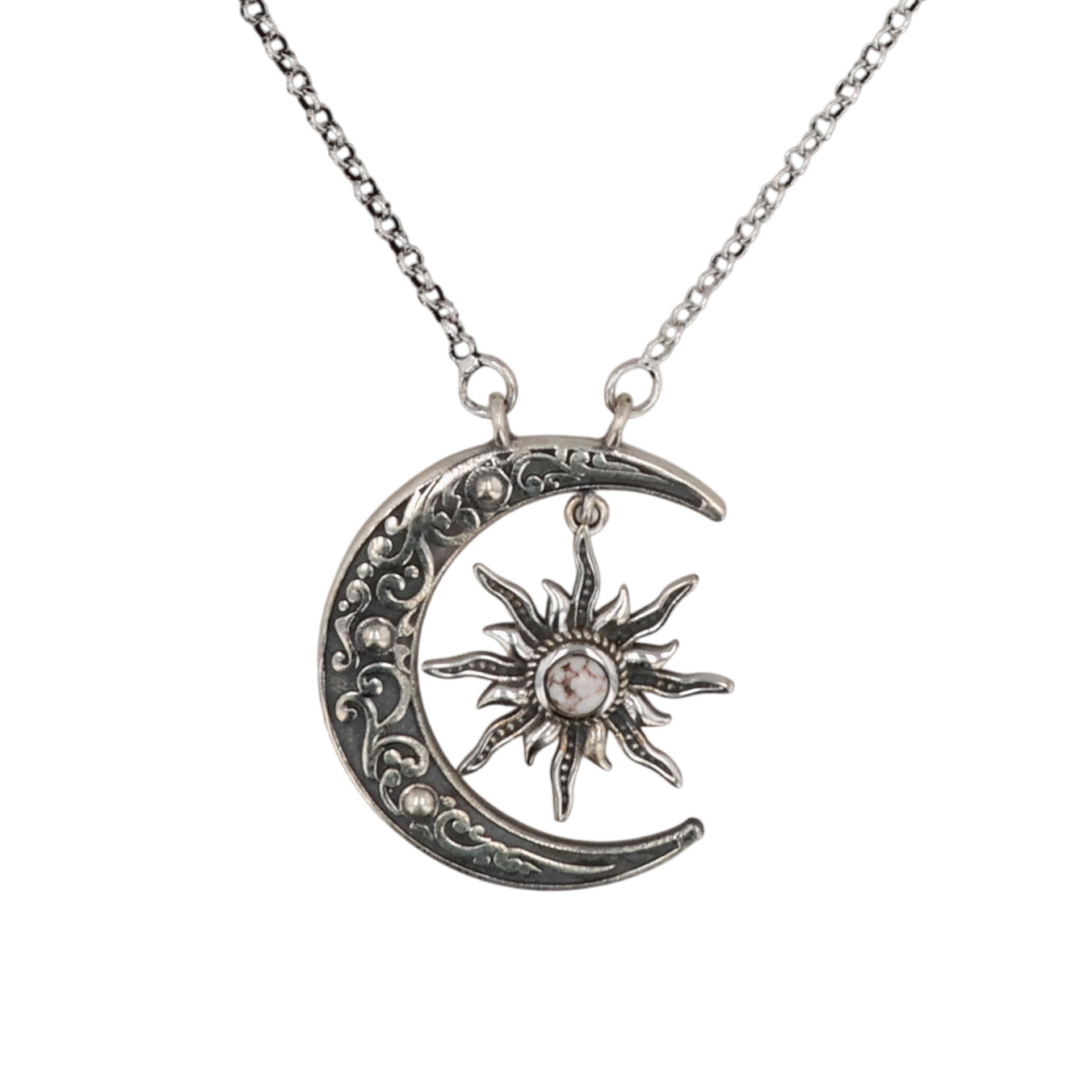 HaDa Collection Sterling Wild Horse Magnesite Crescent Moon Necklace