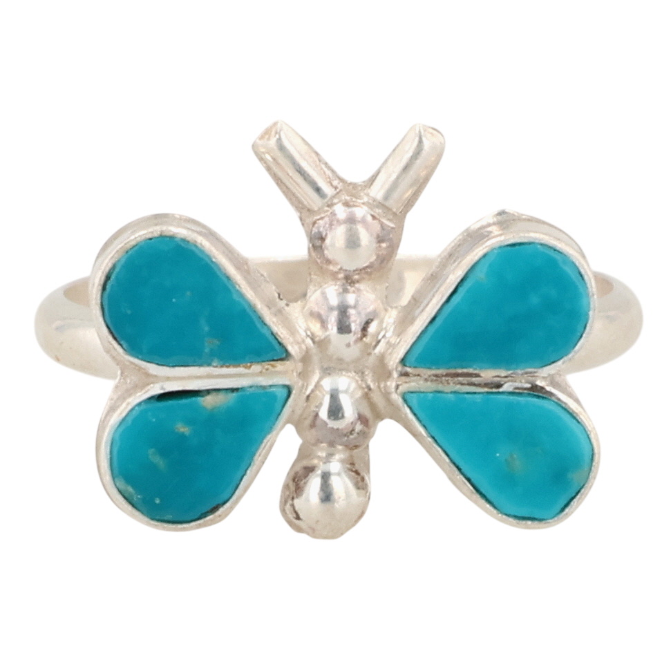 Swain Charley Zuni Sterling Turquoise Butterfly Ring Sz 6