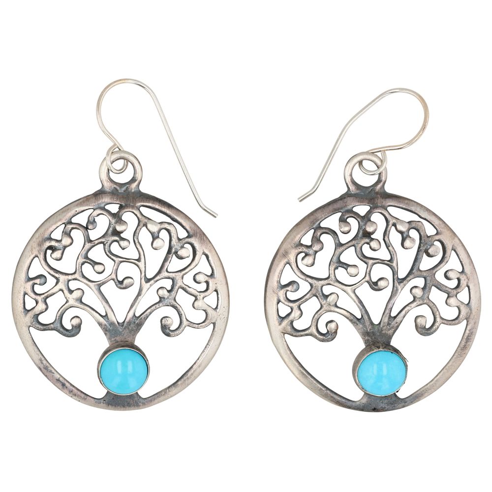 Lot 185: Southwest Sterling Turquoise Tree Dangle Earrings