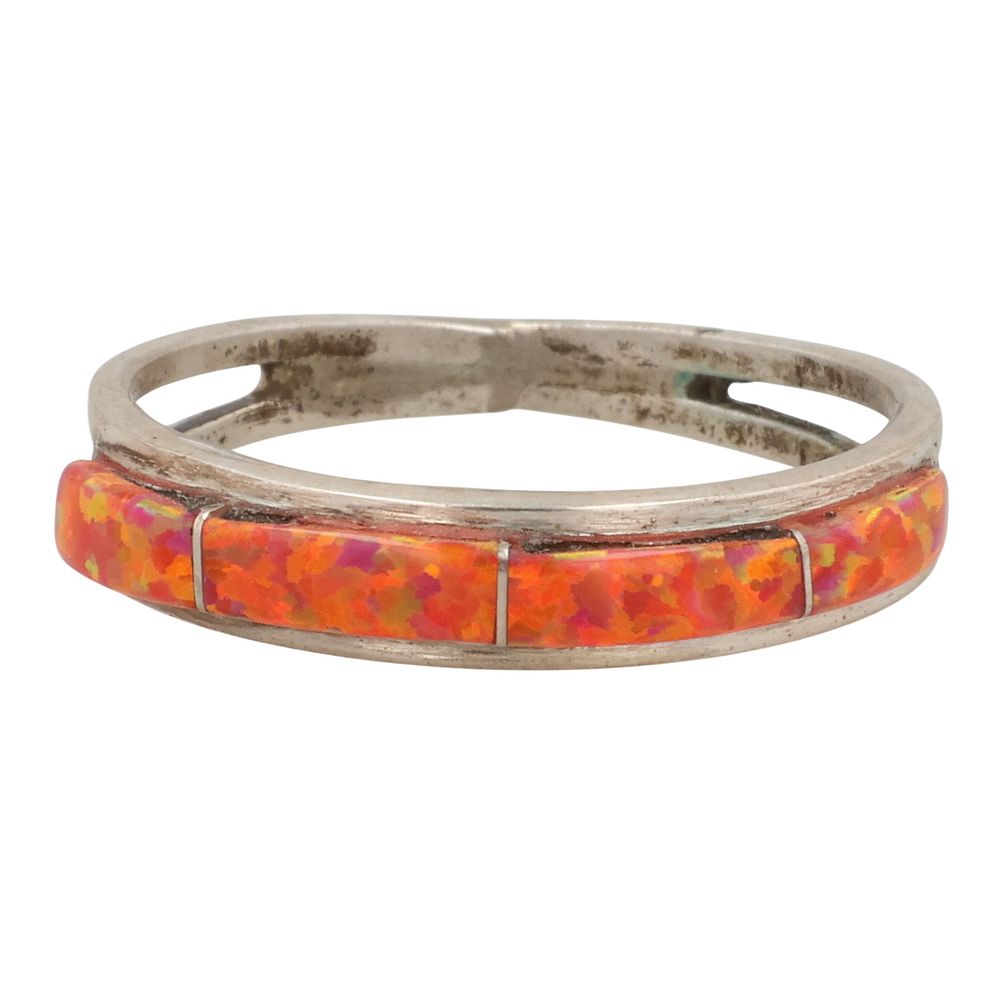 Lot 198: Jamie Johnson Navajo Sterling Opal Inlay Ring Sz 6.25