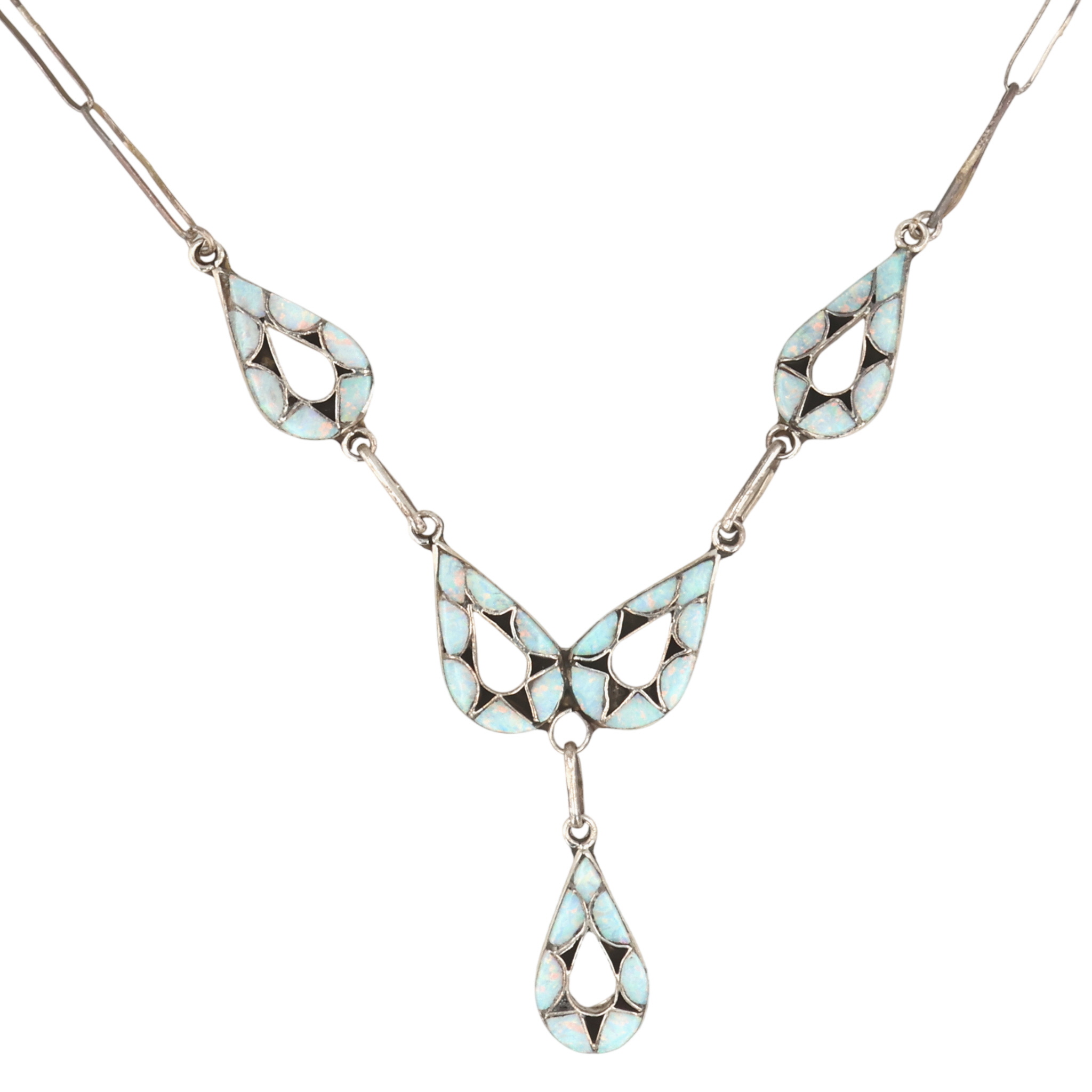 Emma Bowekaty Zuni Sterling Opal Inlay Necklace