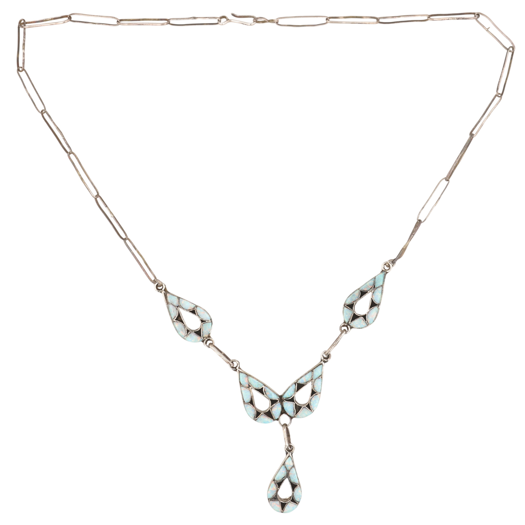 Emma Bowekaty Zuni Sterling Opal Inlay Necklace