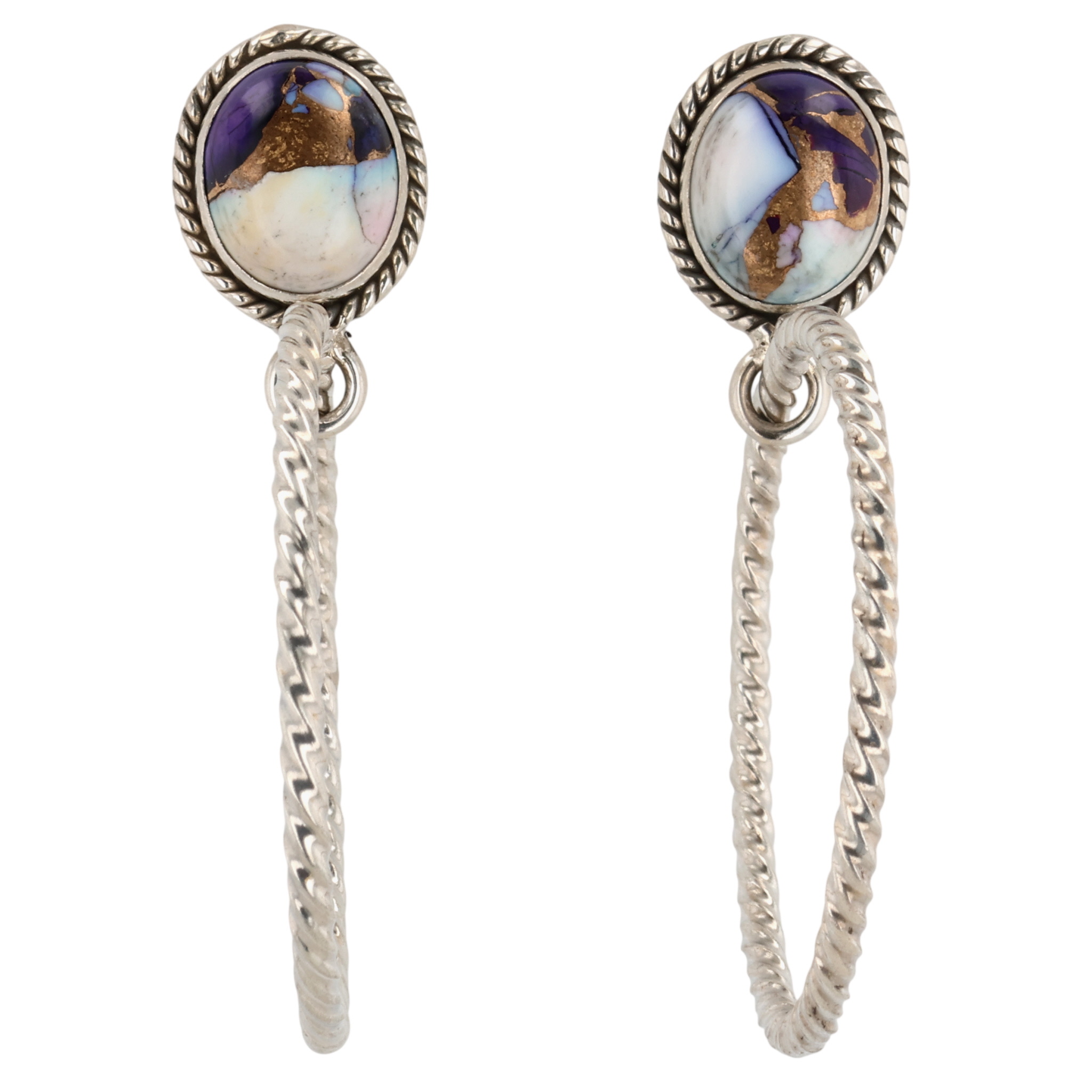 HaDa Collection Sterling Violet Rose Dahlia Hoop Earrings