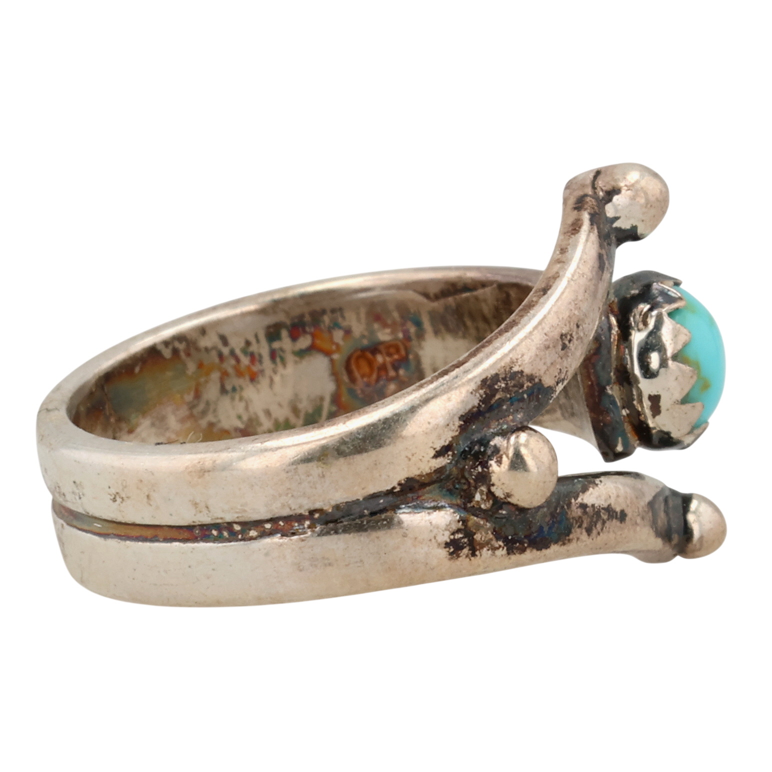 Signed Navajo Sterling Kingman Turquoise Ring Sz 4.5