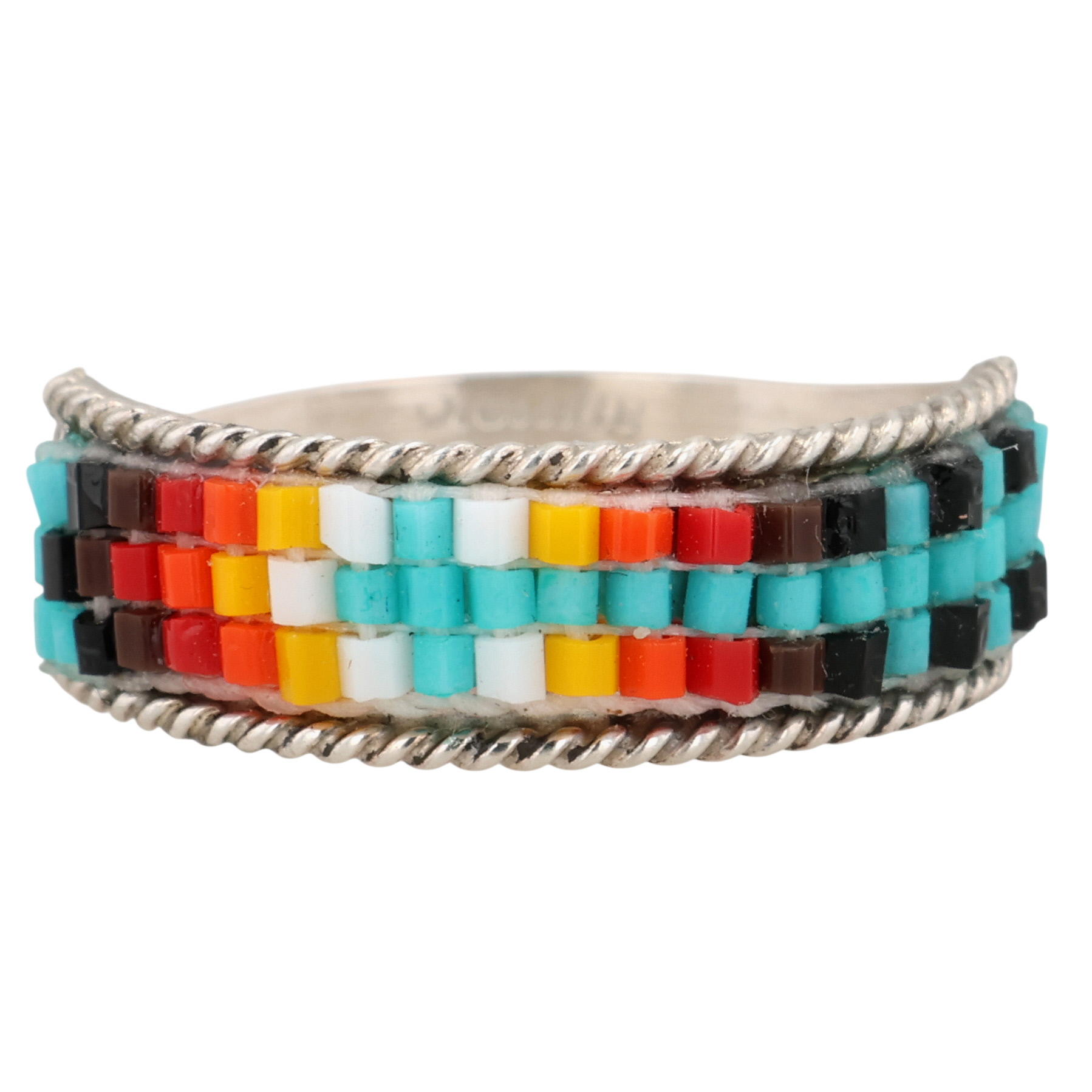 Lucille Romone Navajo Sterling Microbead Ring Sz 8