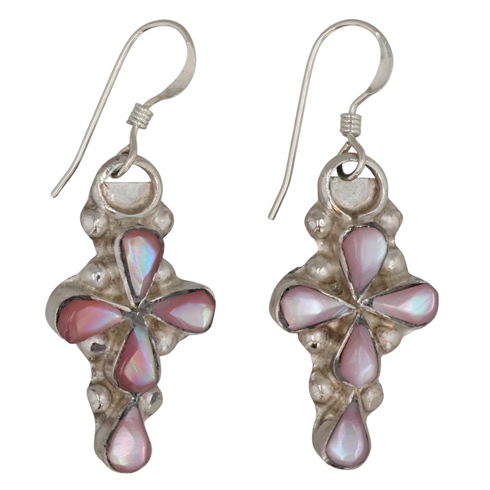 Lot 236: Pino Yunie Zuni Sterling Mother of Pearl Cross Earrings