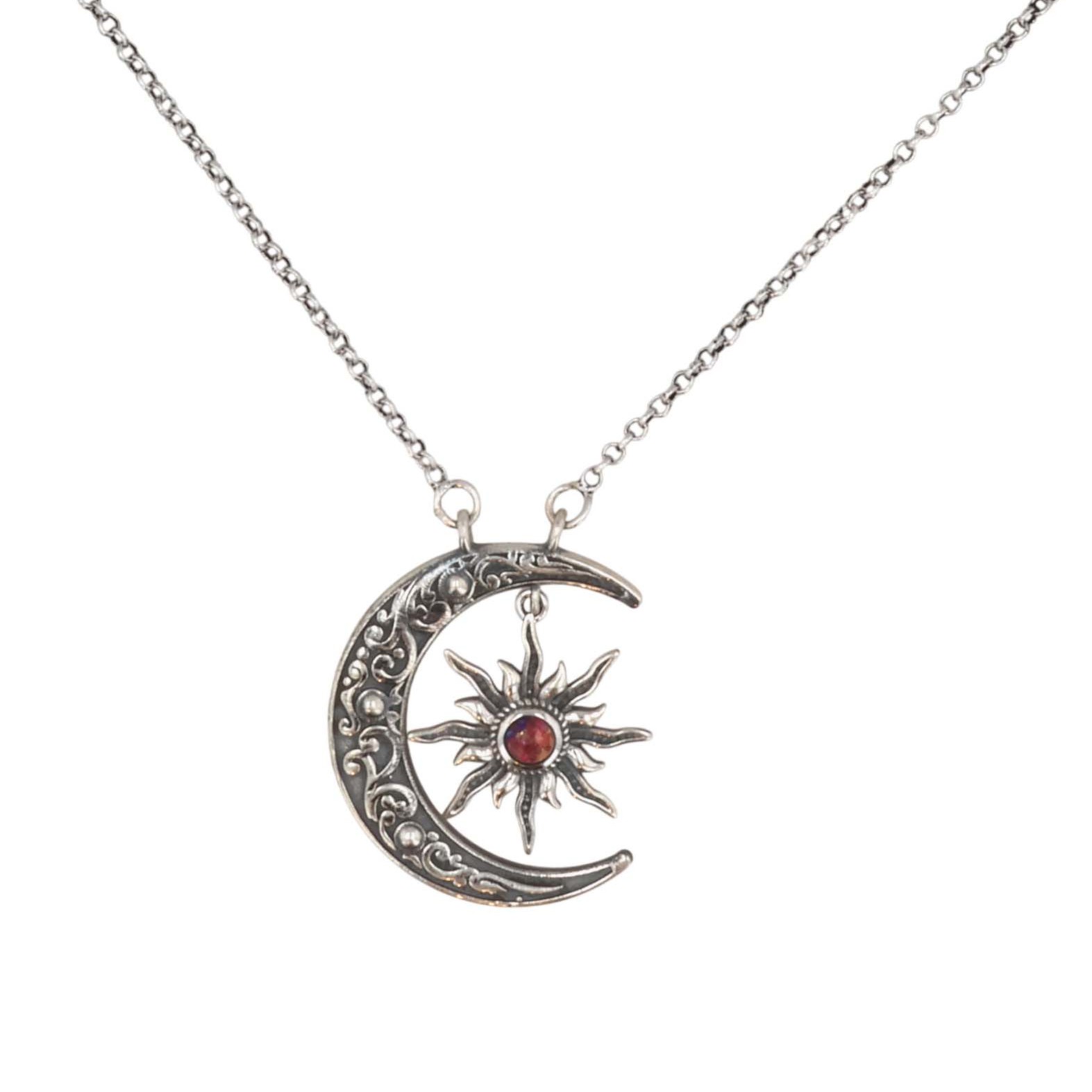HaDa Collection Sterling Pink Dahlia Crescent Moon Necklace