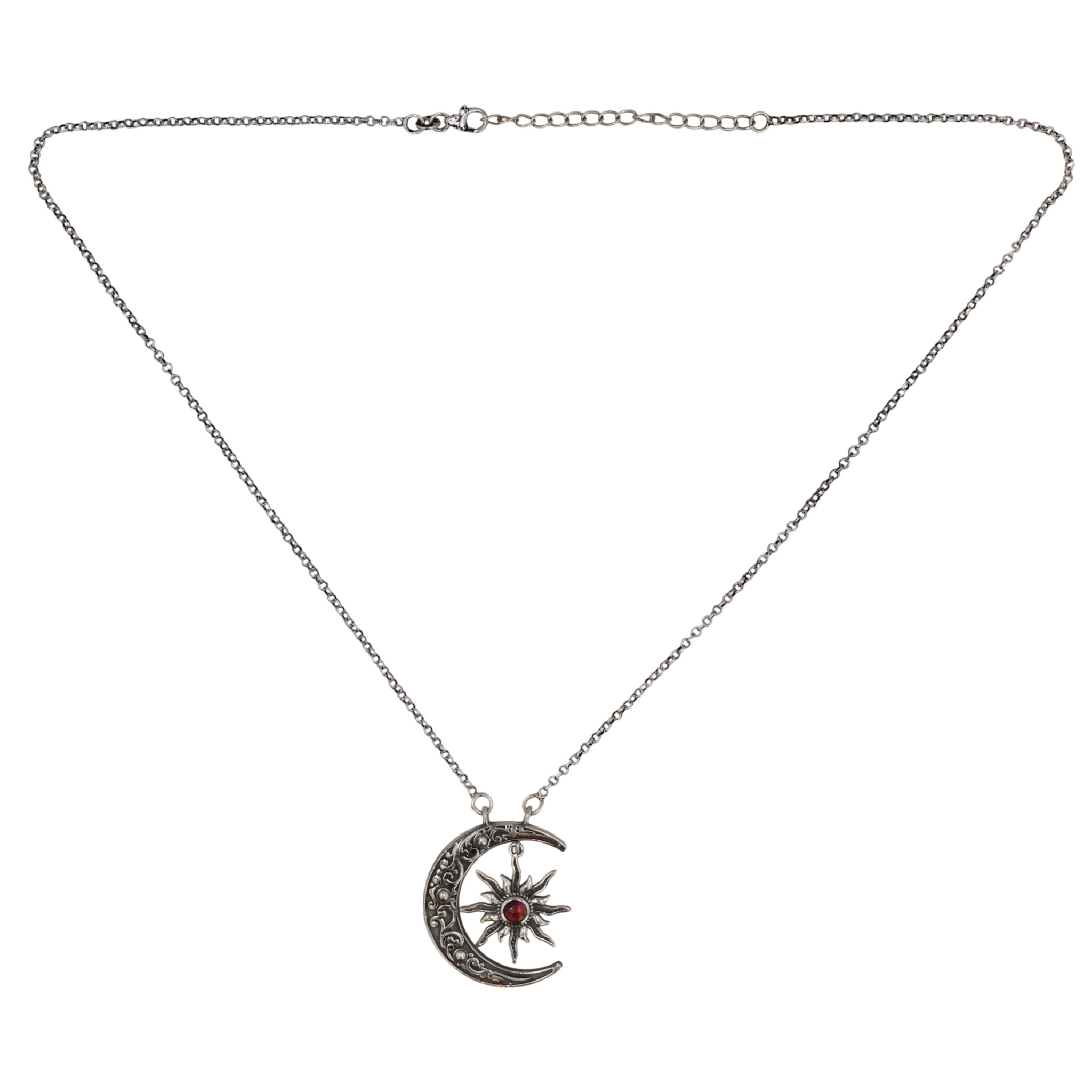 HaDa Collection Sterling Pink Dahlia Crescent Moon Necklace