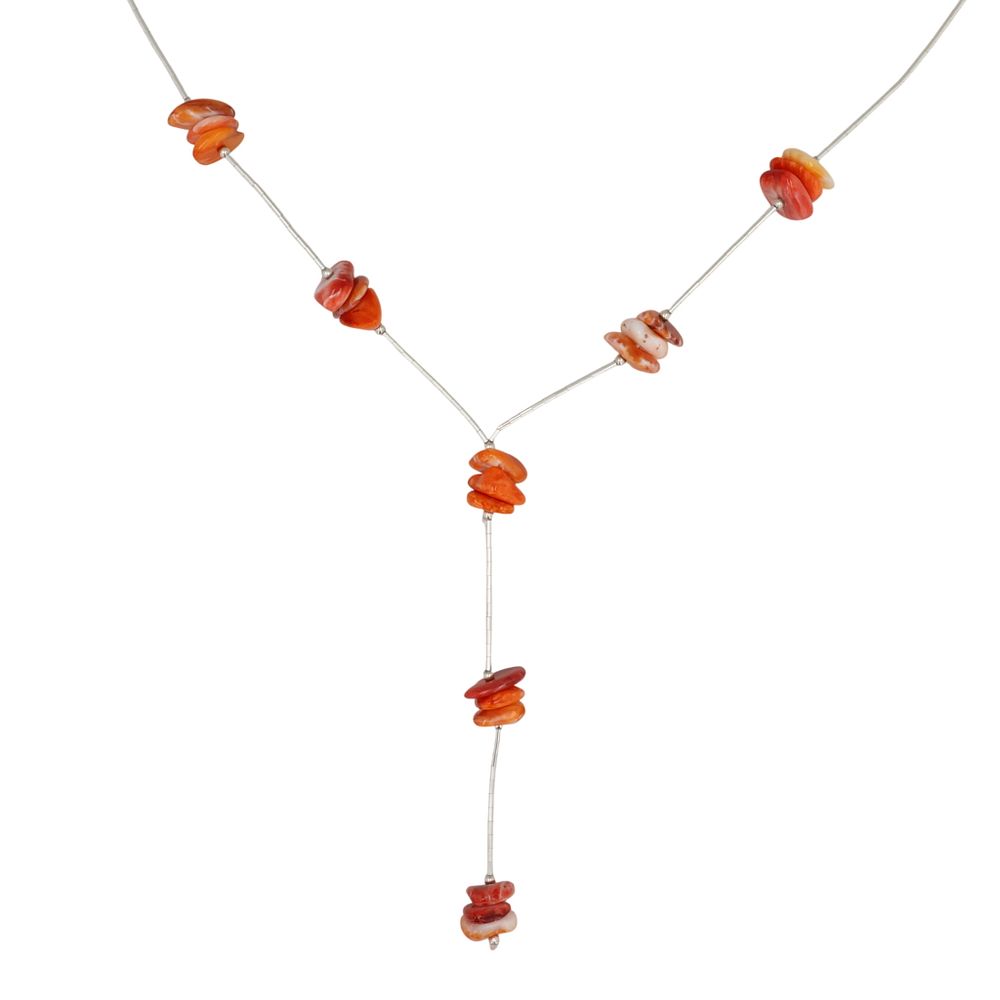 Lot 242: Southwest Sterling Liquid Silver Spiny Oyster Lariat Necklace