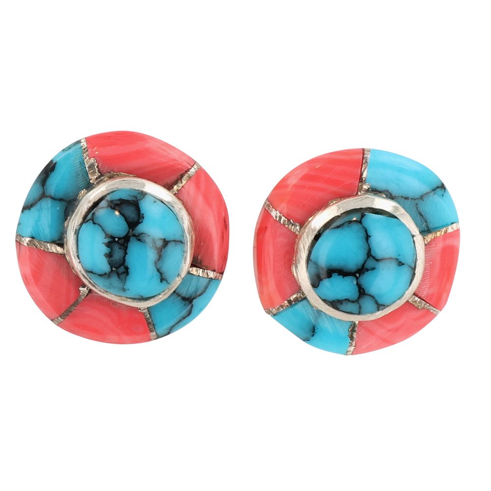 Lot 243: Valerie Benally Navajo Sterling Multi-Stone Inlay Earrings