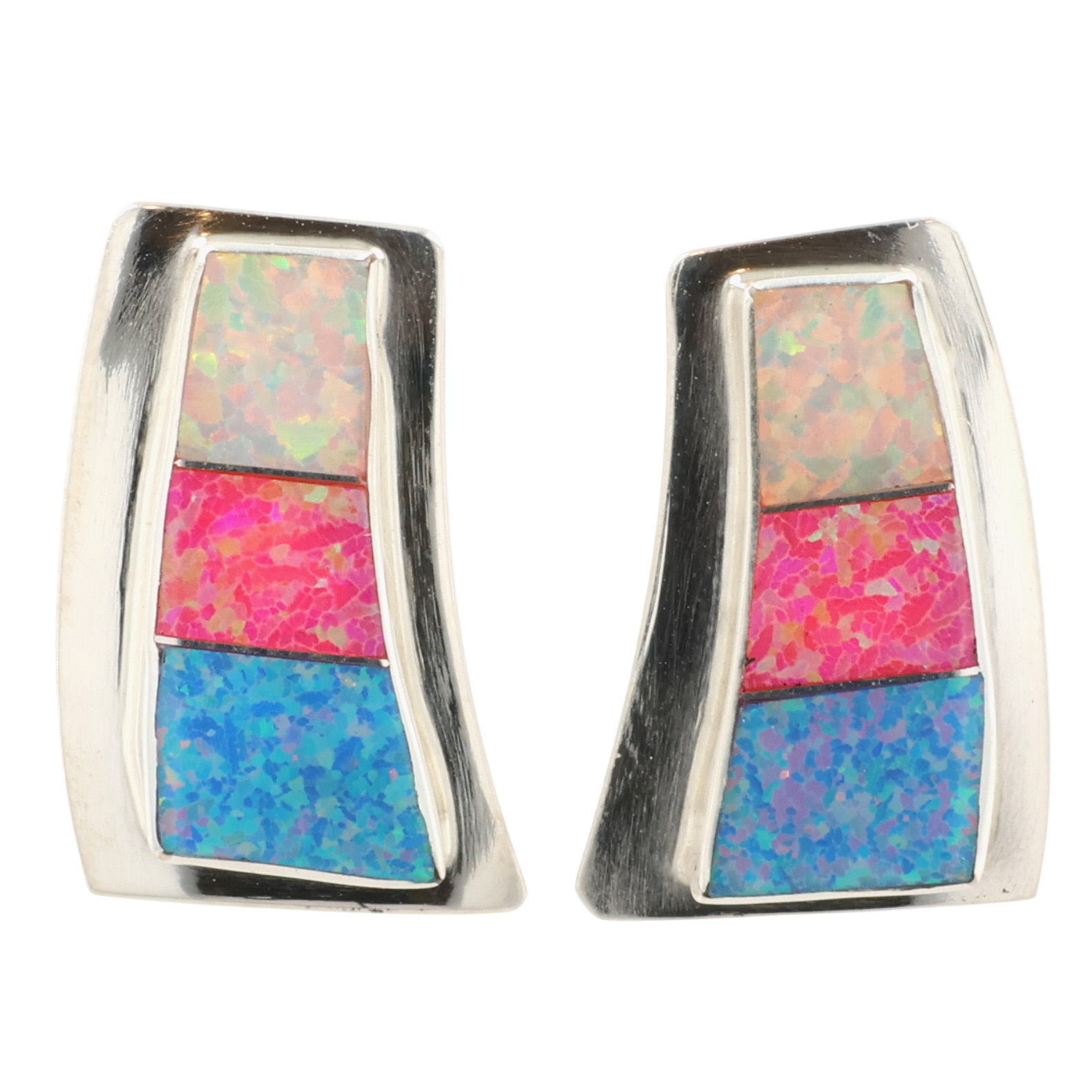 Norvin Johnson Navajo Sterling Opal Inlay Earrings