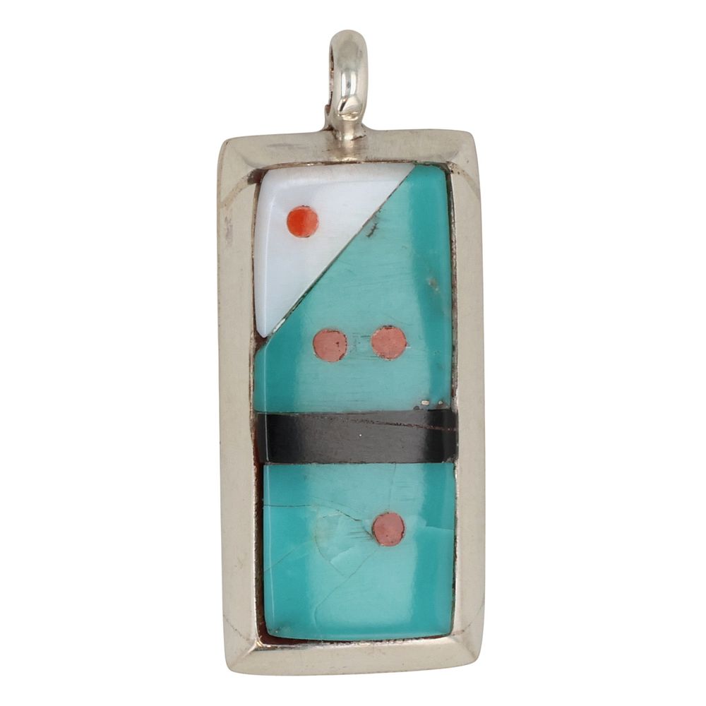 Lot 250: Jovi Burns Zuni Sterling Multi-Stone Inlay Domino Pendant