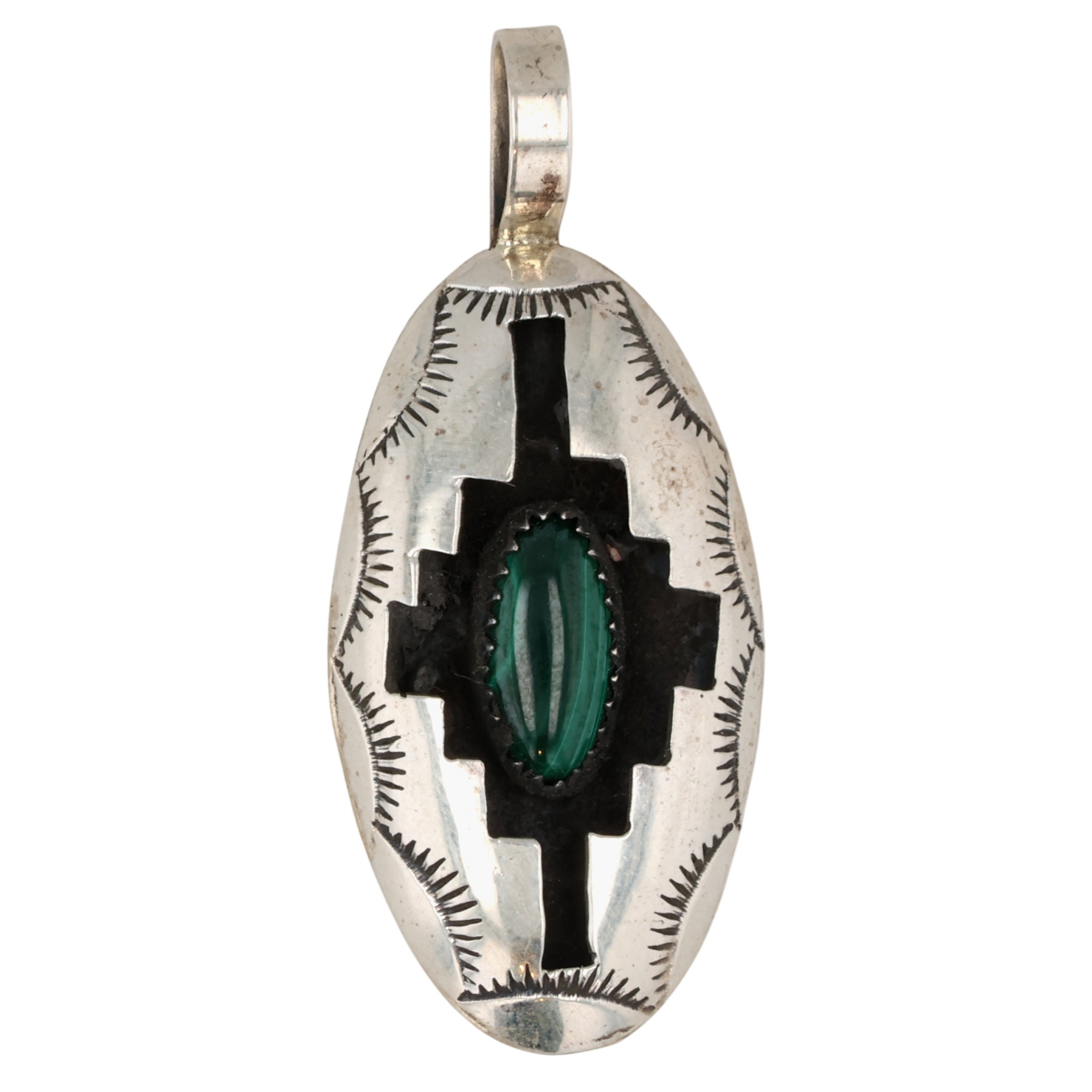 Felix Perry Navajo Sterling Malachite Shadow Box Pendant
