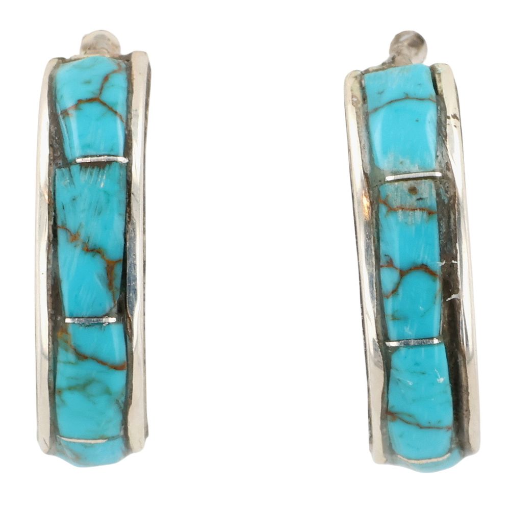 Lot 267: Debbie Livingston Navajo Sterling Kingman Turquoise Inlay Earrings