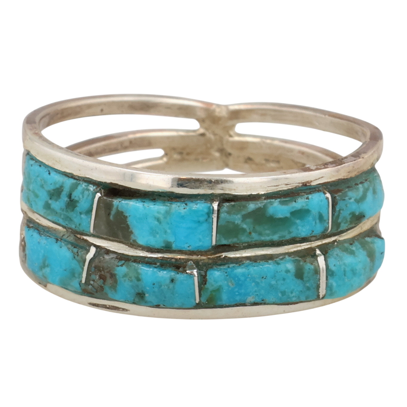 Debbie Johnson Navajo Sterling Kingman Turquoise Inlay Ring Sz 7