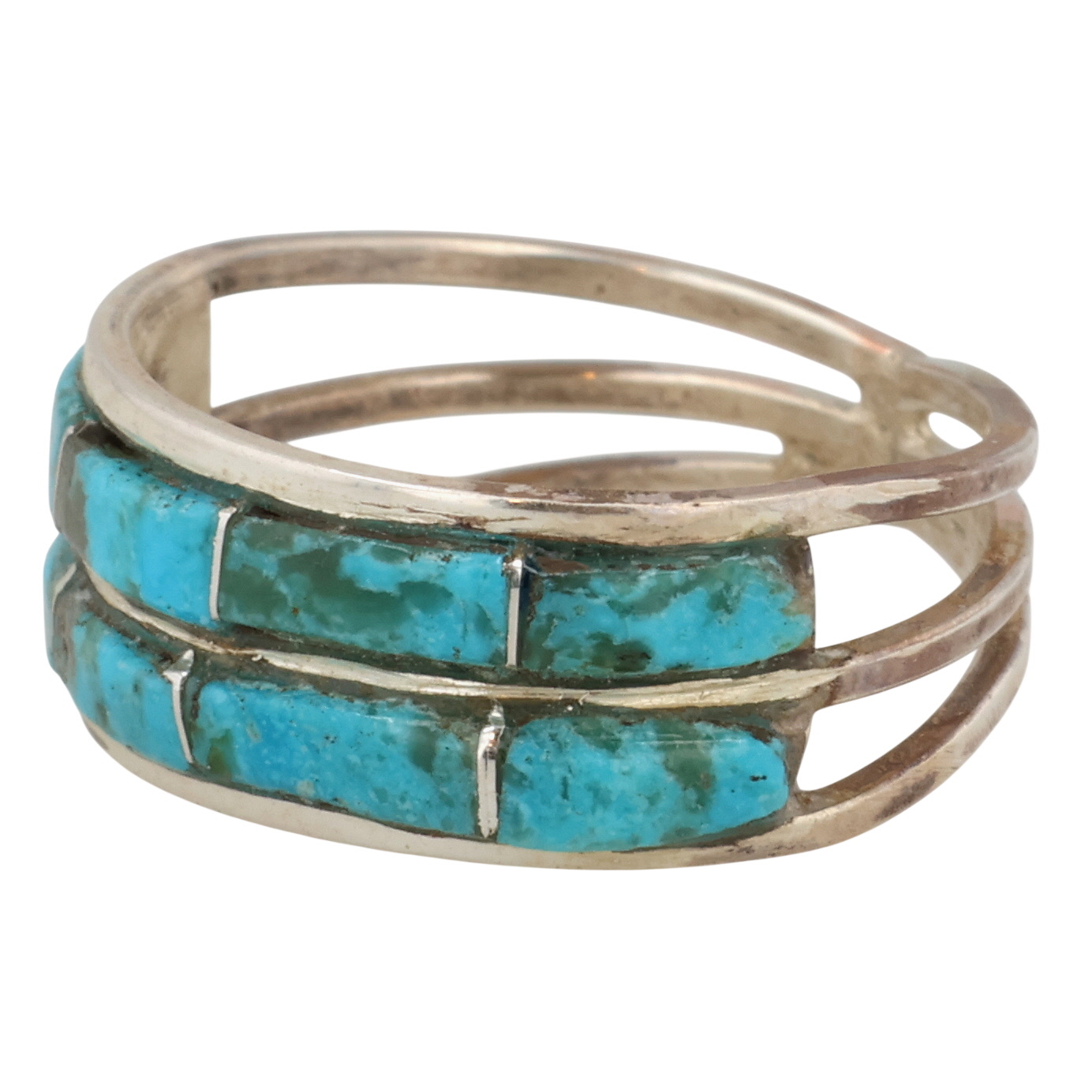 Debbie Johnson Navajo Sterling Kingman Turquoise Inlay Ring Sz 7