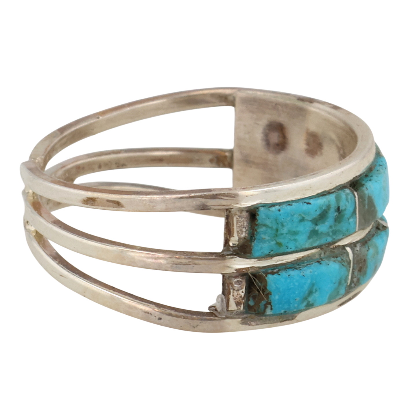 Debbie Johnson Navajo Sterling Kingman Turquoise Inlay Ring Sz 7