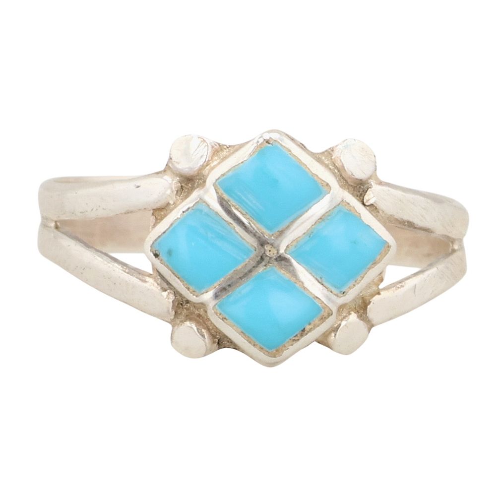 Lot 276: Bonnie Quam Zuni Sterling Kingman Turquoise Inlay Ring Sz 6