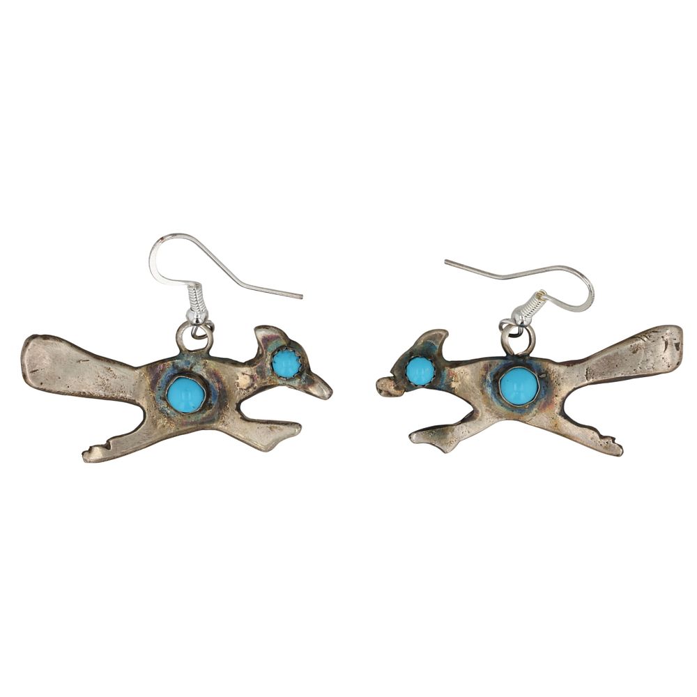 Lot 279: Tonya Yazzie Navajo Sterling Kingman Turquoise Roadrunner Earrings