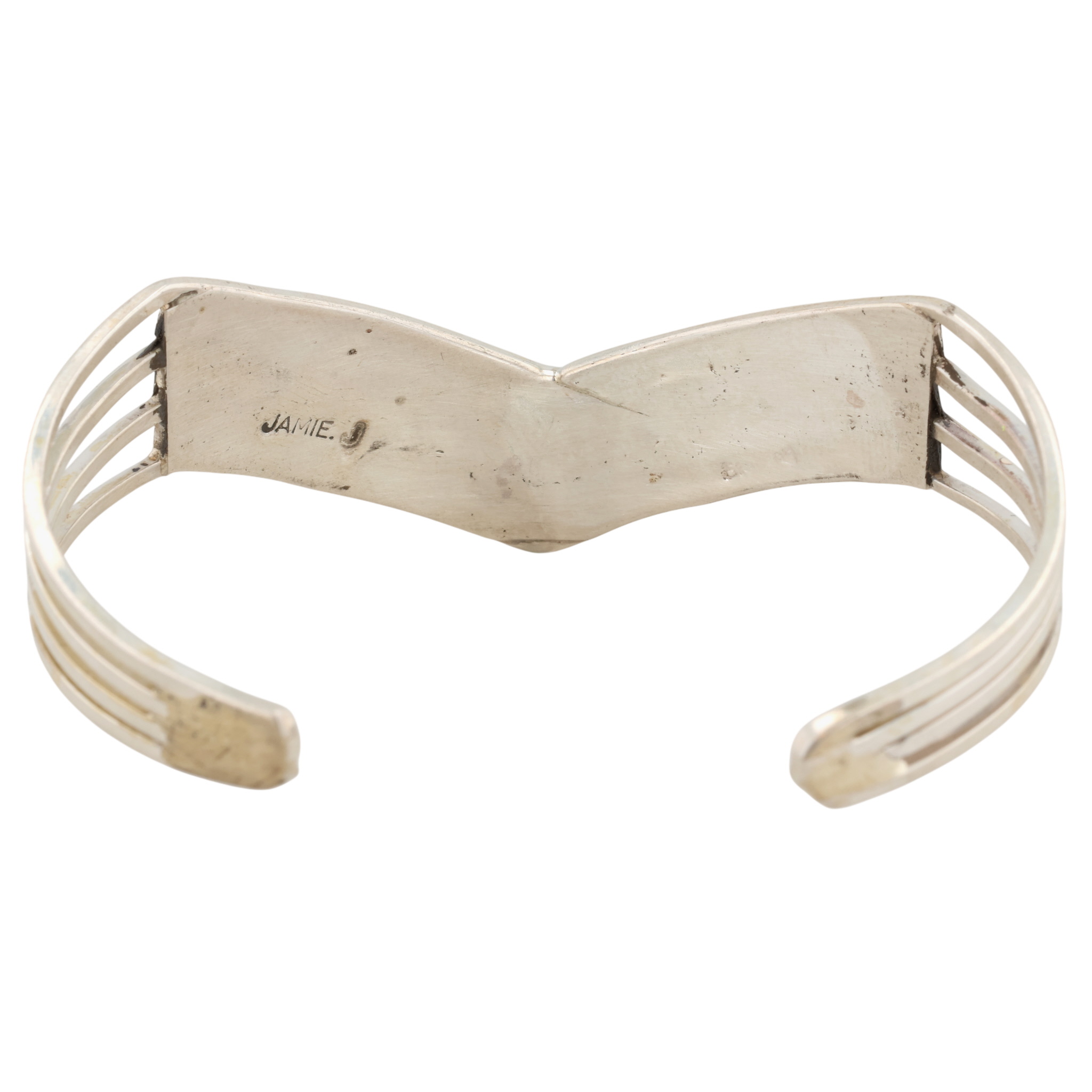 Jamie Johnson Navajo Sterling Opal Inlay Row Cuff Bracelet