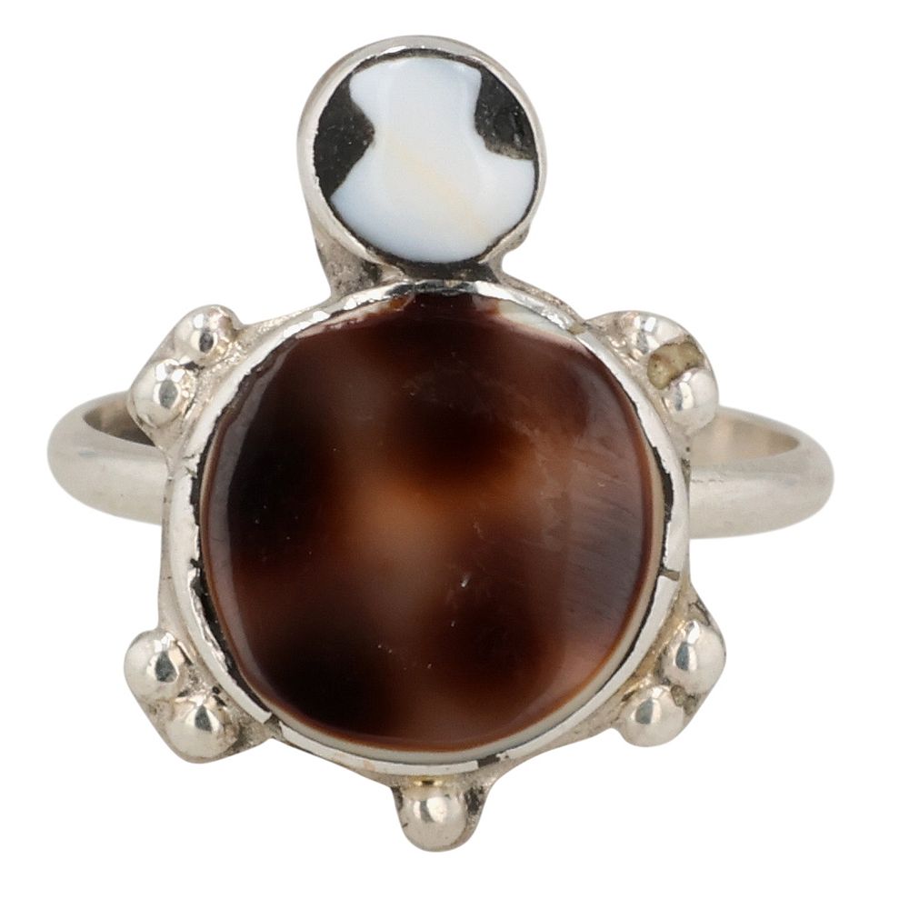 Lot 285: Zuni Sterling Multi-Stone Inlay Turtle Ring Sz 6