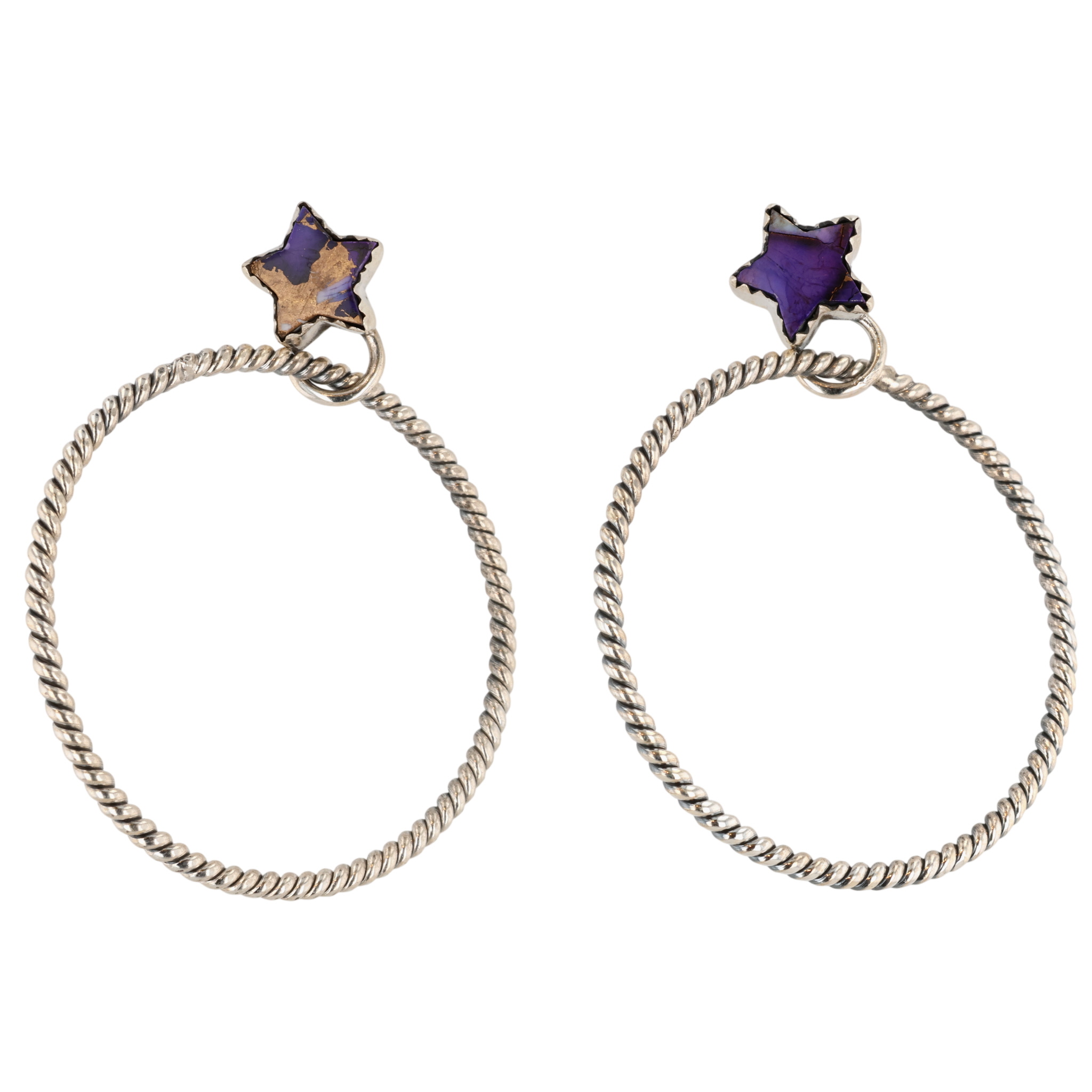 HaDa Collection Sterling Violet Rose Dahlia Star Hoop Earrings