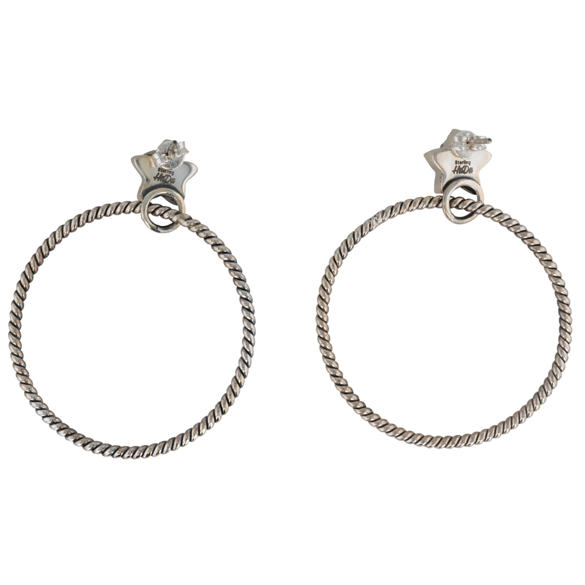 HaDa Collection Sterling Violet Rose Dahlia Star Hoop Earrings