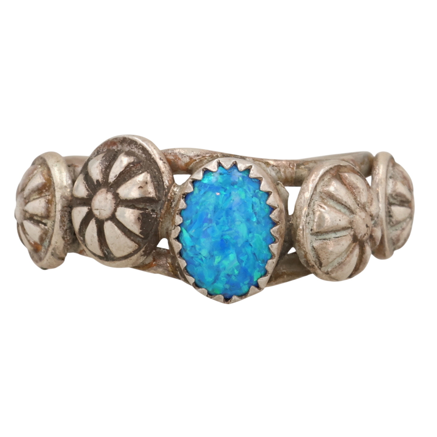 Southwest Sterling Opal Ring Sz 7.25