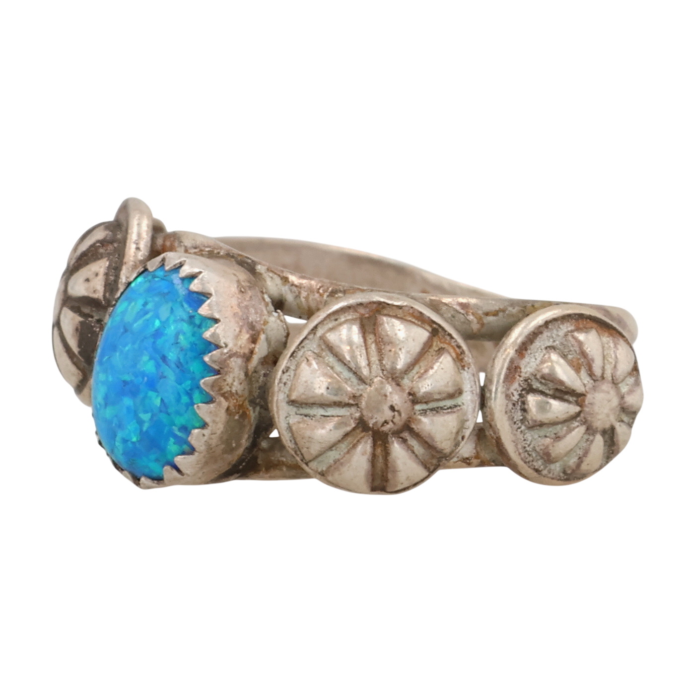 Southwest Sterling Opal Ring Sz 7.25