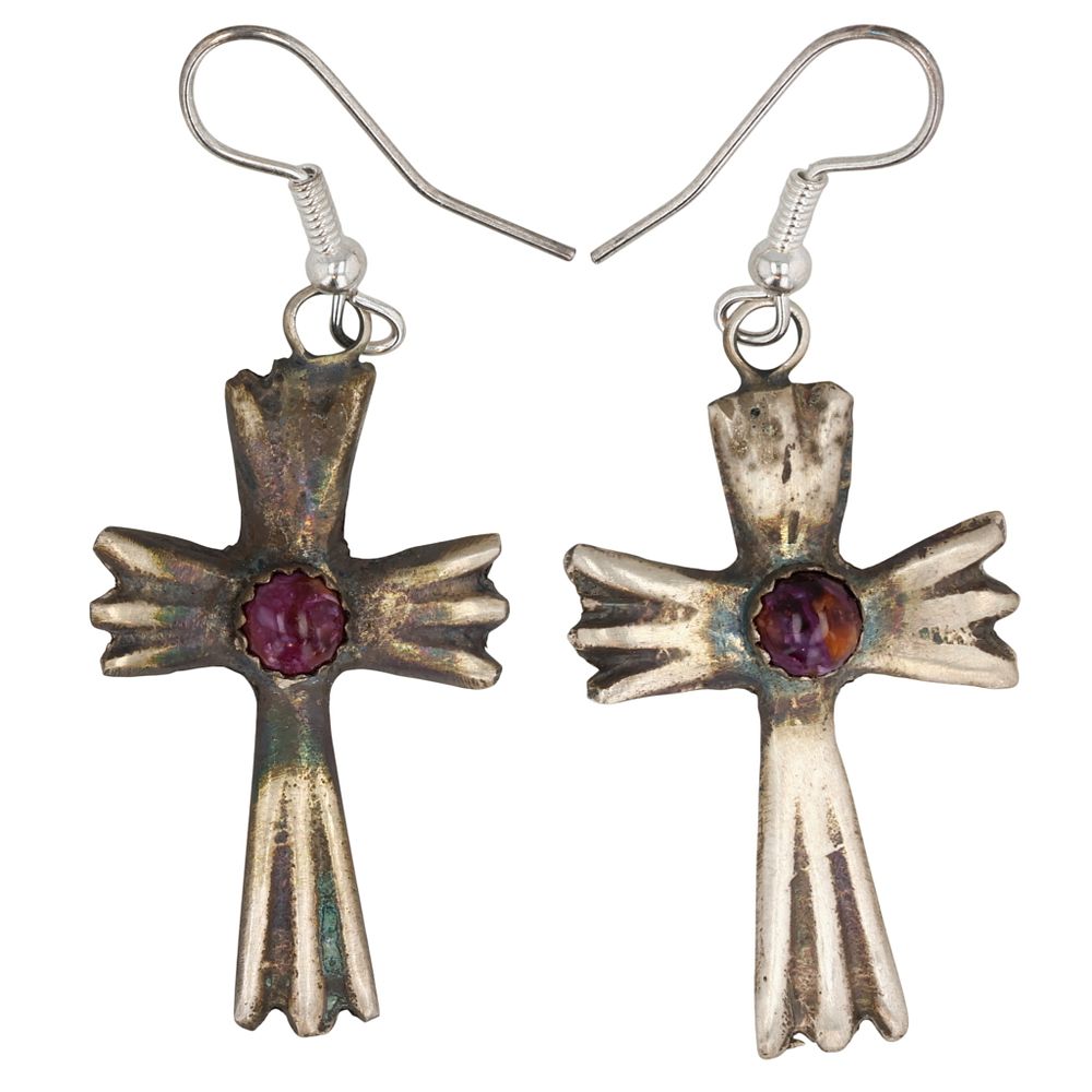 Lot 295: Tonya Yazzie Navajo Sterling Spiny Oyster Cross Earrings